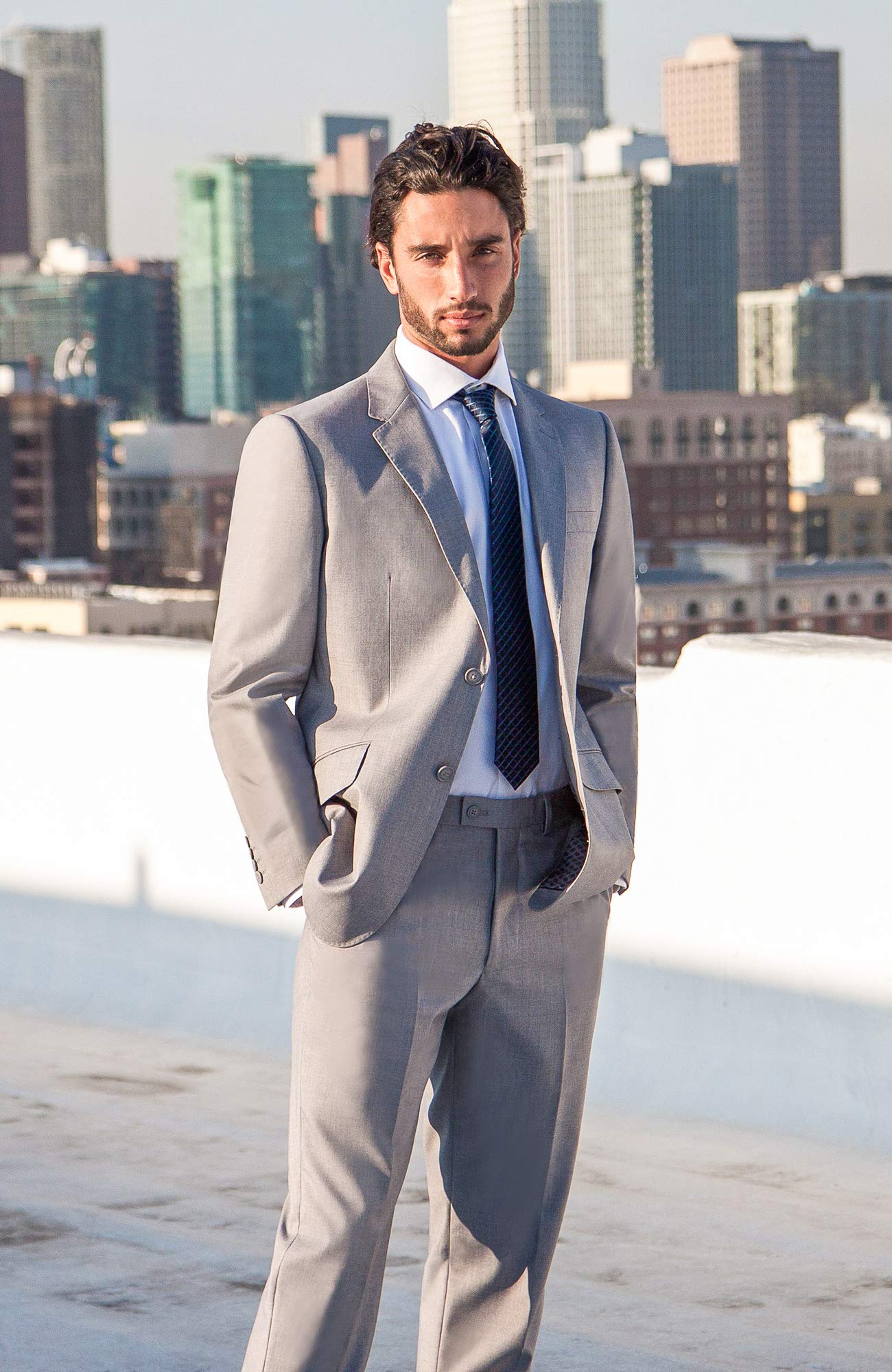Modern Fit 2-Piece Italian Wool Suit for Men - Slim Fit Blazer & Dress Pants Set - Business Formal Attire for Weddings, Office & Special Occasions