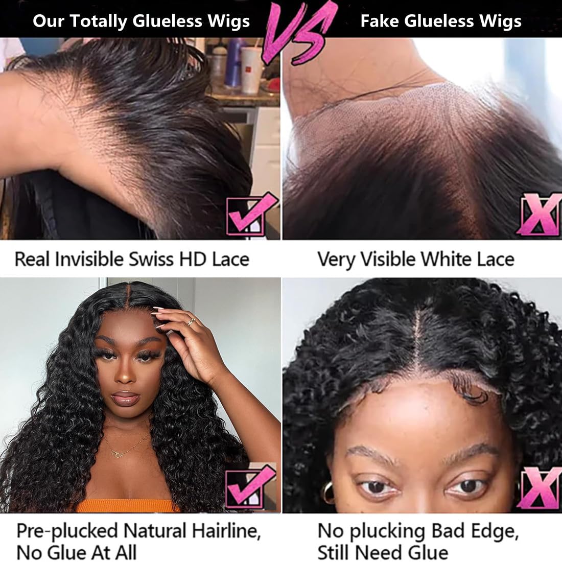 250 Density 6x4.75 Ultra-Thin HD Invisible Lace Closure Wig - Pre-Cut Deep Wave Human Hair Lace Front Wig - Glueless & Ready to Wear in 3 Seconds - Perfect for Beginners (20 Inch) - Great for Daily Wear, Special Occasions & Protective Styling
