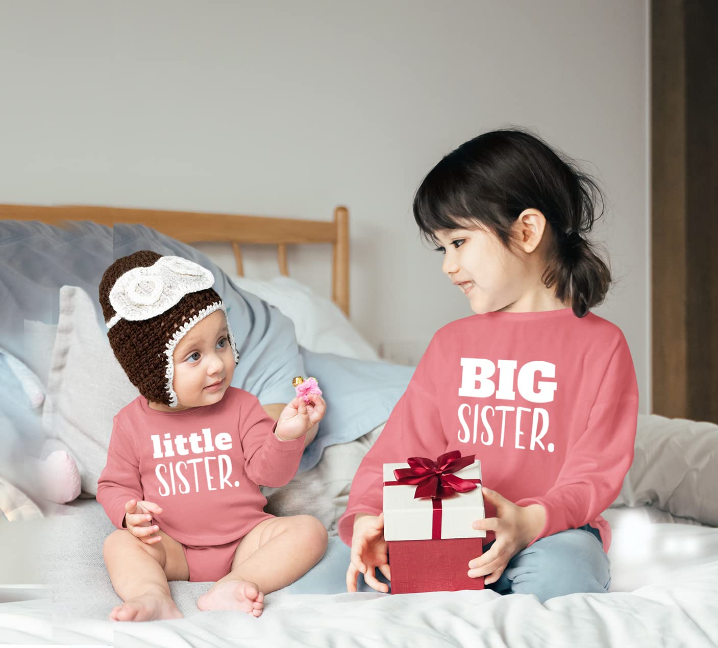 Big Sister Little Sister Matching Outfits - Cute Shirt Gift Set for Girls & Newborn Baby - Perfect for Sibling Photos, Family Events & Special Occasions