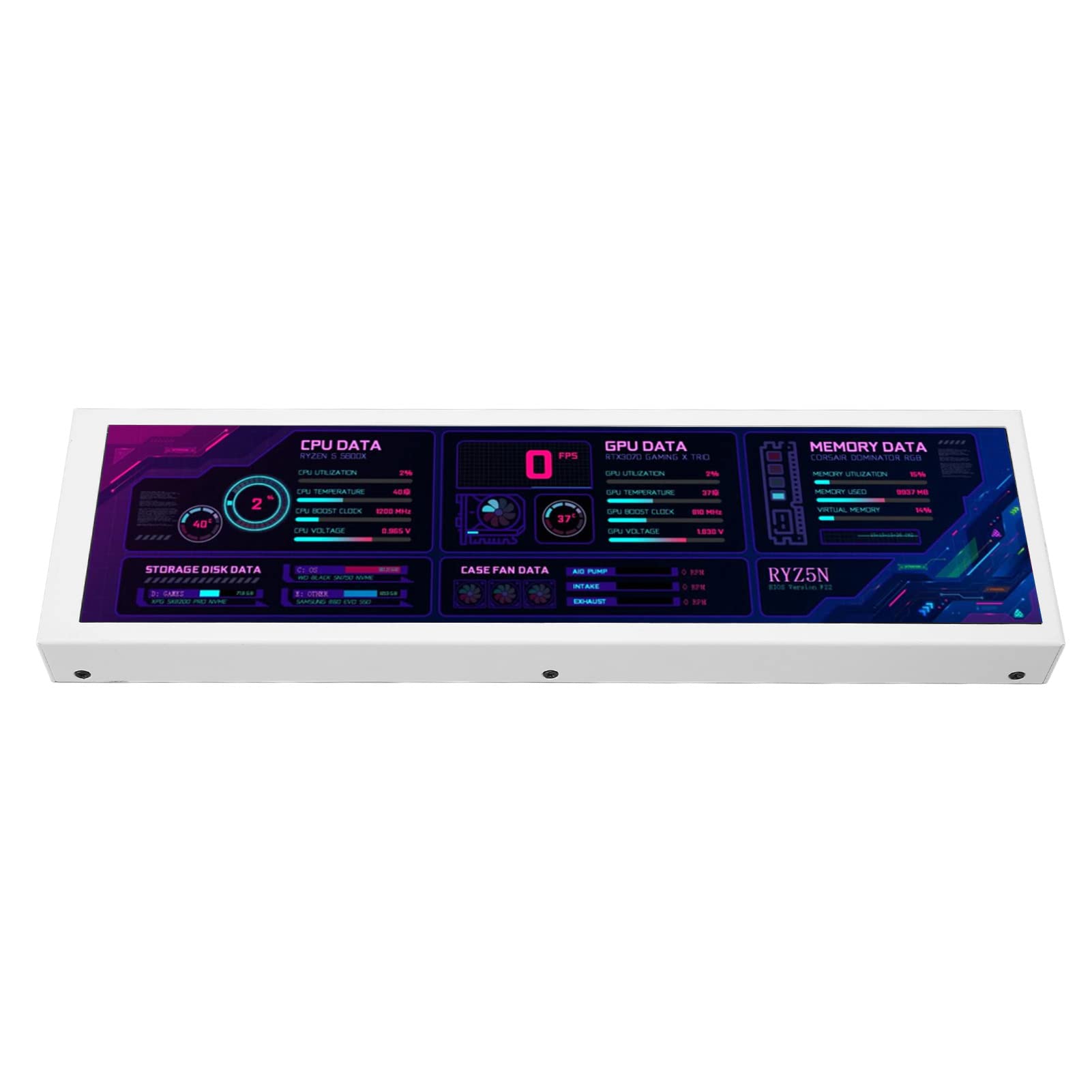Yunseity 8.8 Inch IPS PC Sensor Panel Screen - 1920x480 HD Computer Temperature Monitor with 360° Rotation & Adjustable Brightness for Gaming PC, Workstation, and DIY Computer Builds (White)