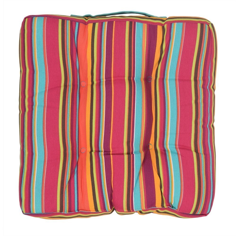Store Indya 15x15 Inch Striped Cotton Chair Cushion - Soft Polyester Filled Seat Pad for Indoor Chairs, Car Seats & Stools | Home Decor, Office Comfort & Vehicle Accessories