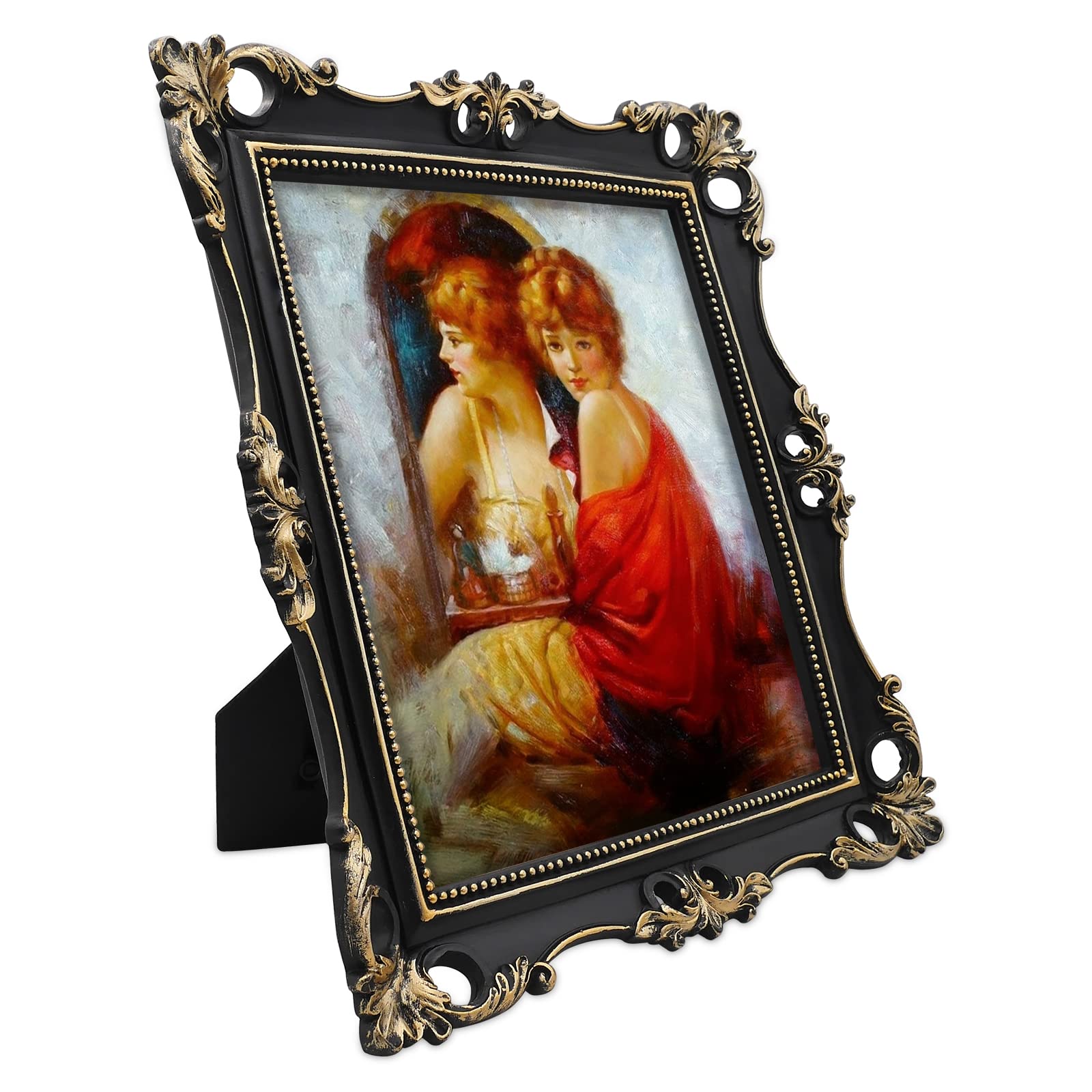 SIMON'S SHOP Antique Vintage 11x14 Picture Frame with Mat - Black & Gold Trim Wall Mount Photo Frame for 8x10 & 11x14 Photos - Perfect for Home Decor, Living Room, Bedroom & Office Display