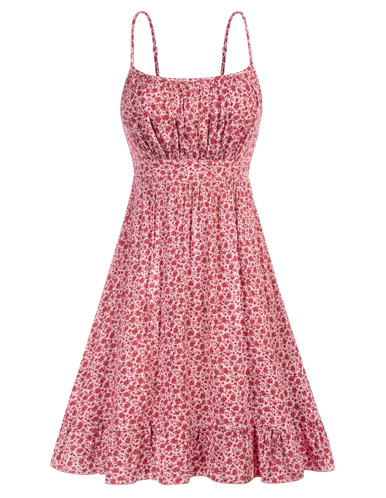 GRACE KARIN Women's Floral Spaghetti Strap Dress with Ruffle Hem - Boho Pleated Midi Dress for Summer, Beach, Vacation & Casual Outings