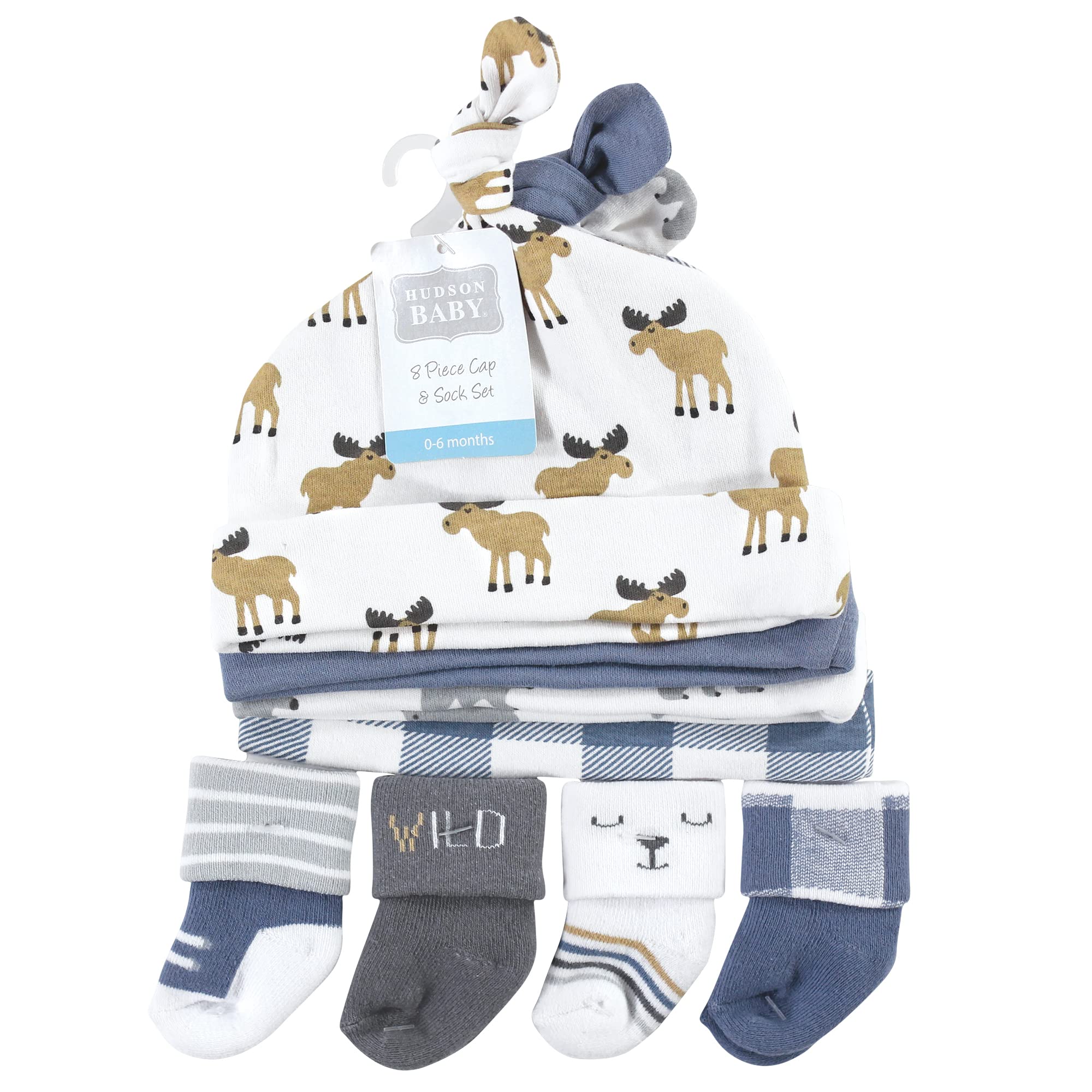 Hudson Baby Girls' Cap and Socks Set - Newborn Infant Beanie & Soft Cotton Socks - Perfect for Baby Shower Gifts, Photo Outfits & Winter Essentials