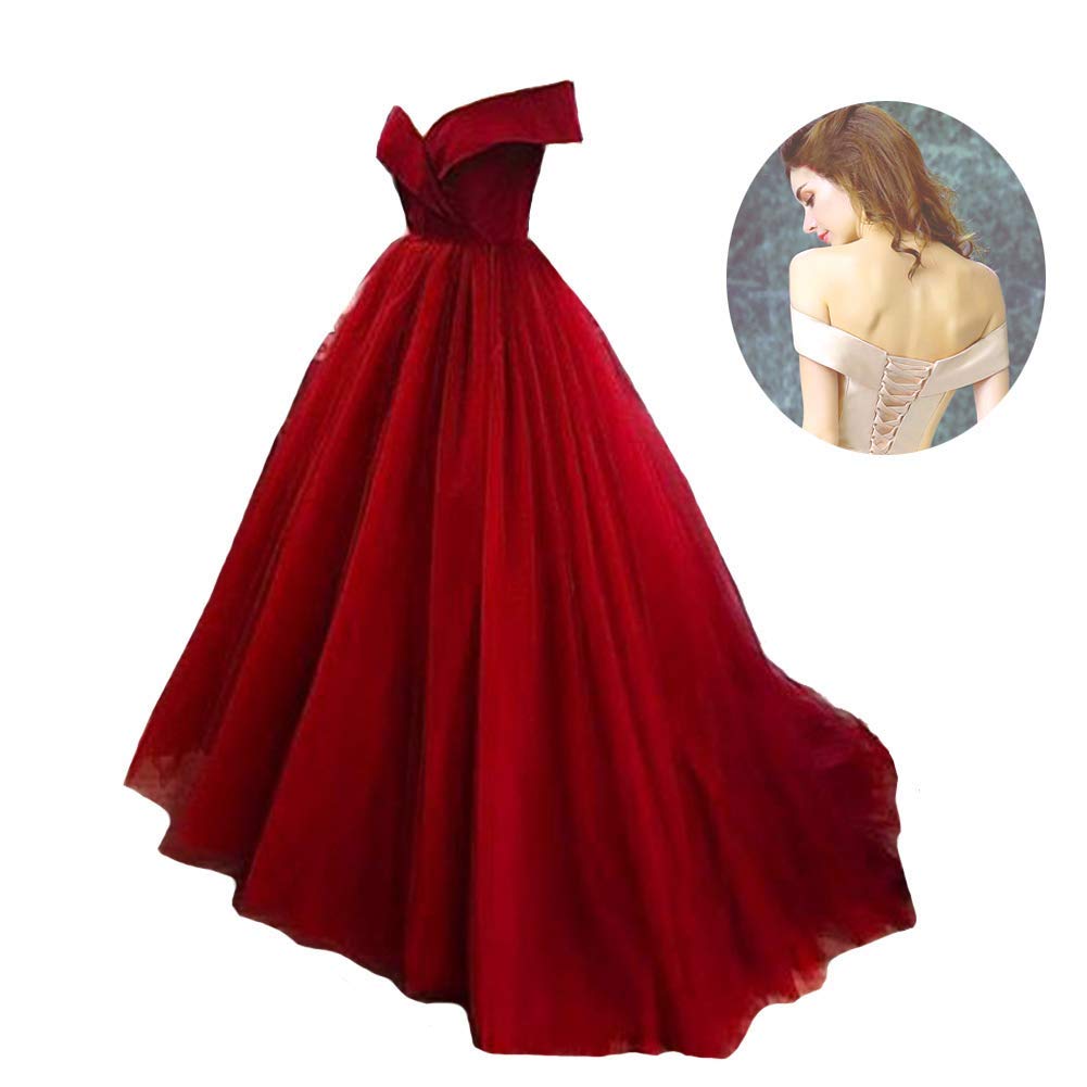 Lemai Women's Off The Shoulder Formal Ball Gown Long Tulle V Neck Prom Dresses - Elegant Evening Gown for Homecoming, Wedding, and Special Occasions