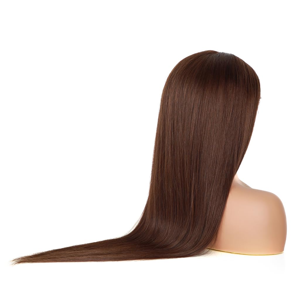 BLY Chocolate Brown Glueless Human Hair Wig - 28 Inch Straight Lace Front Wig with 4x4 HD Transparent Lace, Pre-Cut & Pre-Plucked, 180% Density, Wear & Go Ready (#4 Brown) - Perfect for Daily Wear, Parties, and Special Occasions