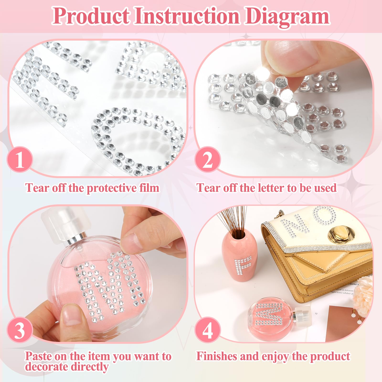 170Pcs Silver Rhinestone Alphabet Stickers - Self-Adhesive Glitter Letter Stickers for DIY Crafts, Clothes, Bags, Hats & Home Decor | Sparkling Gemstone Border Decals for Scrapbooking, Wedding Invitations & Party Decorations