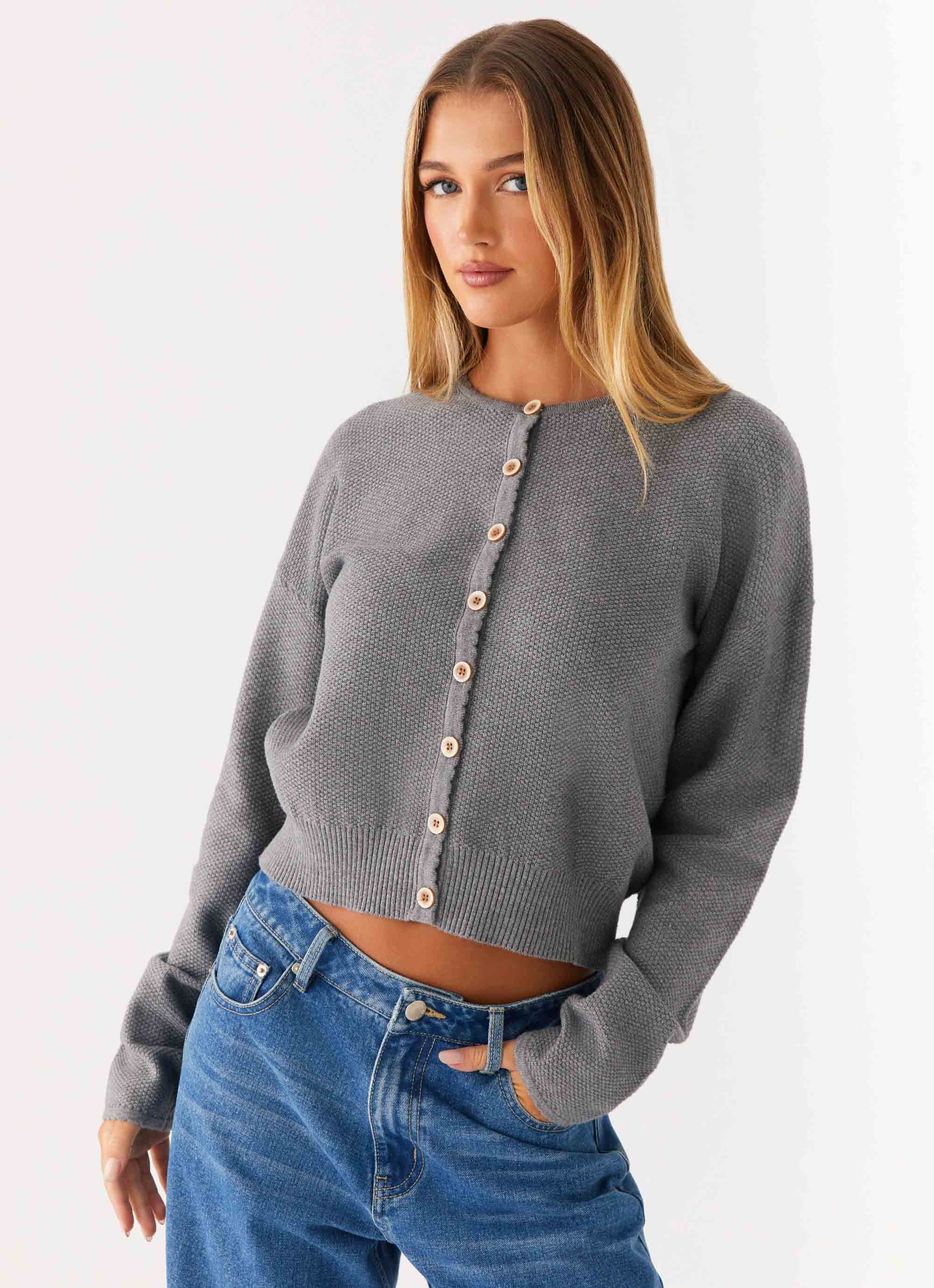 Etty Knit Cardigan Women's Dark Grey Sweater - Cozy Fall & Winter Layering for Casual Outfits