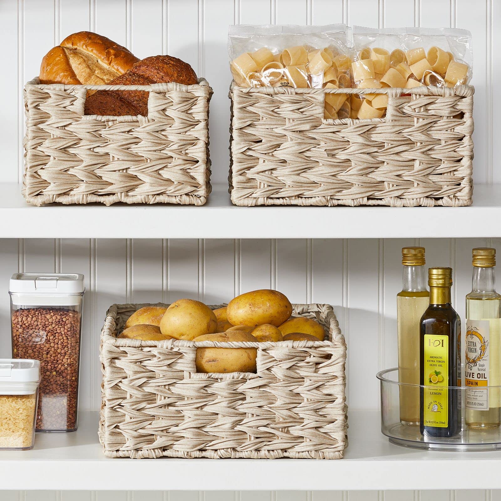 mDesign 6-Pack Storage Baskets Set - Woven Fabric Organizer Bins for Bathroom, Bedroom & Closet - Perfect for Clothes, Shoes & Accessories - Cream Beige Home Organization Solution (Great for Shelves, Underbed & Laundry Room Storage)