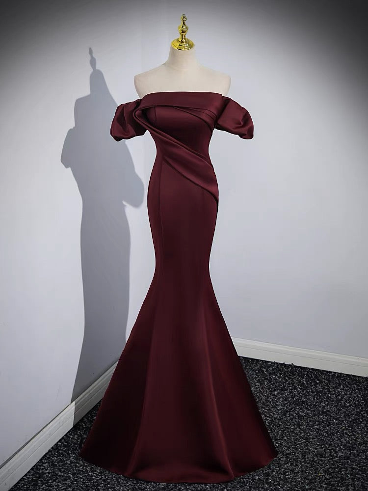Burgundy Off Shoulder Mermaid Prom Dress J3235 - Elegant Long Formal Gown for Homecoming, Evening Parties & Special Occasions