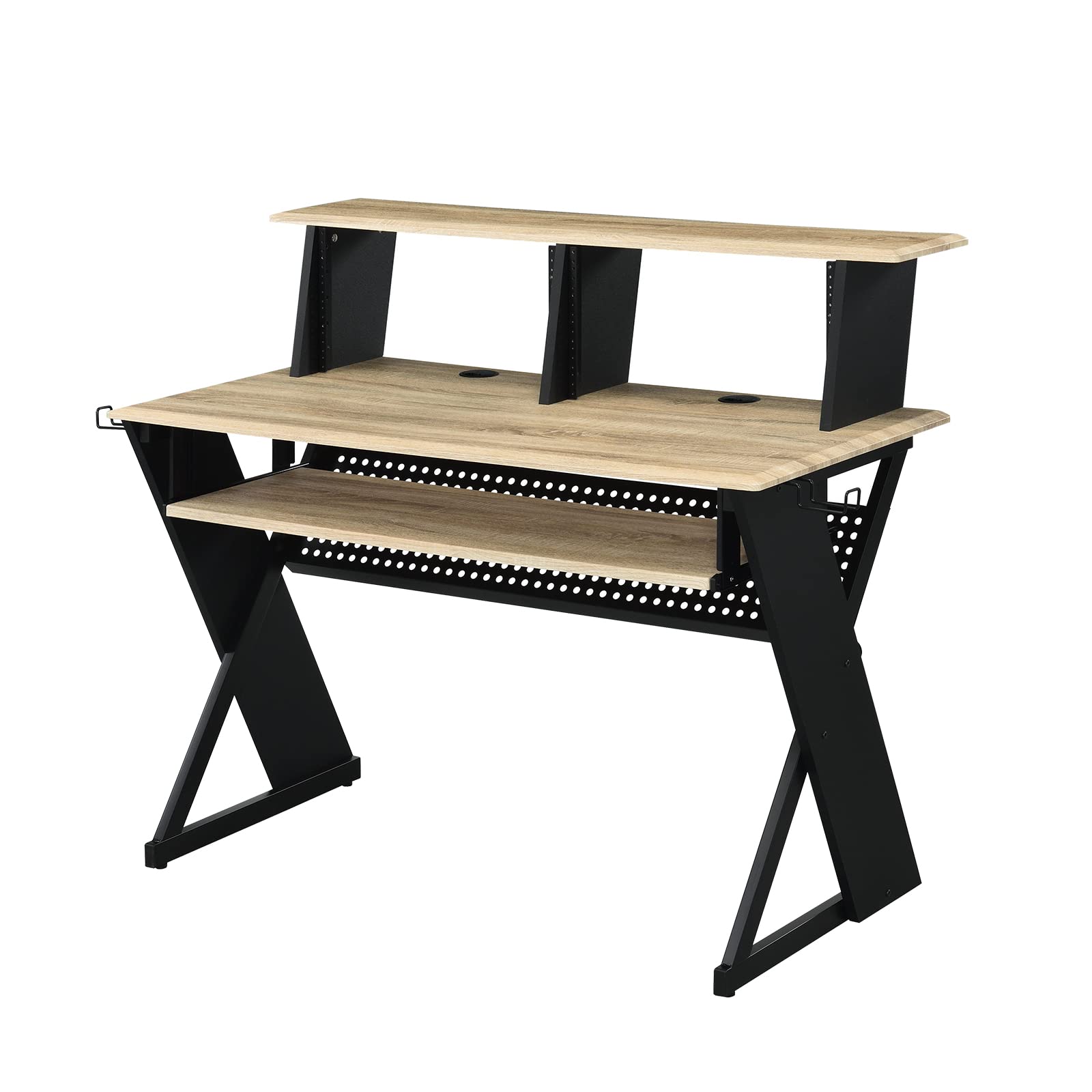 Acme Furniture Rectangular Music Desk Table with Headphone Holder - Natural & Black Finish | Perfect for Piano, Keyboard, Sheet Music & Home Office Study