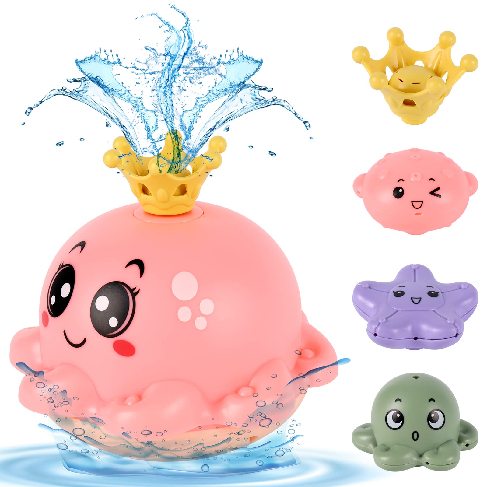 NDESYDAI Light Up Octopus Bath Toys for Toddlers 1-3 Years - 4 Mode Spraying Water Sprinkler for Baby Bath Time & Pool Play | Fun Bathtub & Swimming Pool Toy for Infants