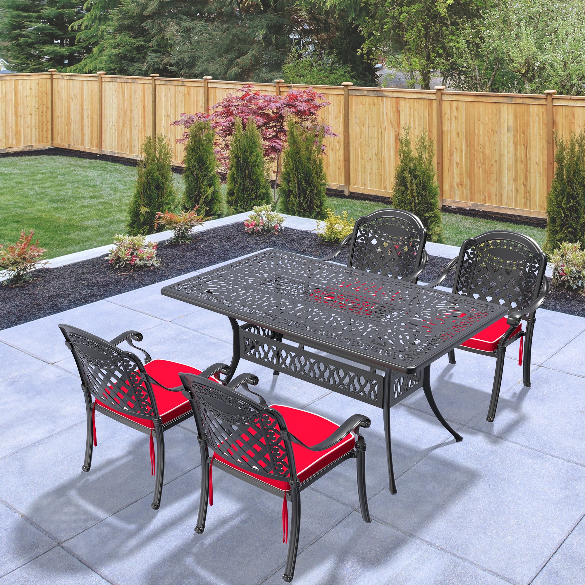 5-Piece Cast Aluminum Patio Furniture Set with Cushions (Random Colors) - Durable Outdoor Seating for Garden, Poolside & Backyard Relaxation