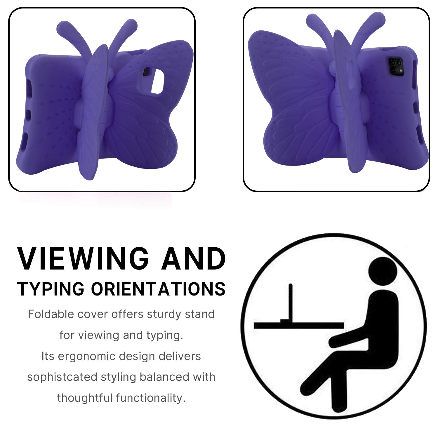 **Kids Shockproof iPad Air 4/5 & iPad Pro 11 (2020/2018) Case - 3D Cute Butterfly Design with Stand, Lightweight EVA Full Cover Drop Protection (Purple) | Perfect for School, Travel & Play**
