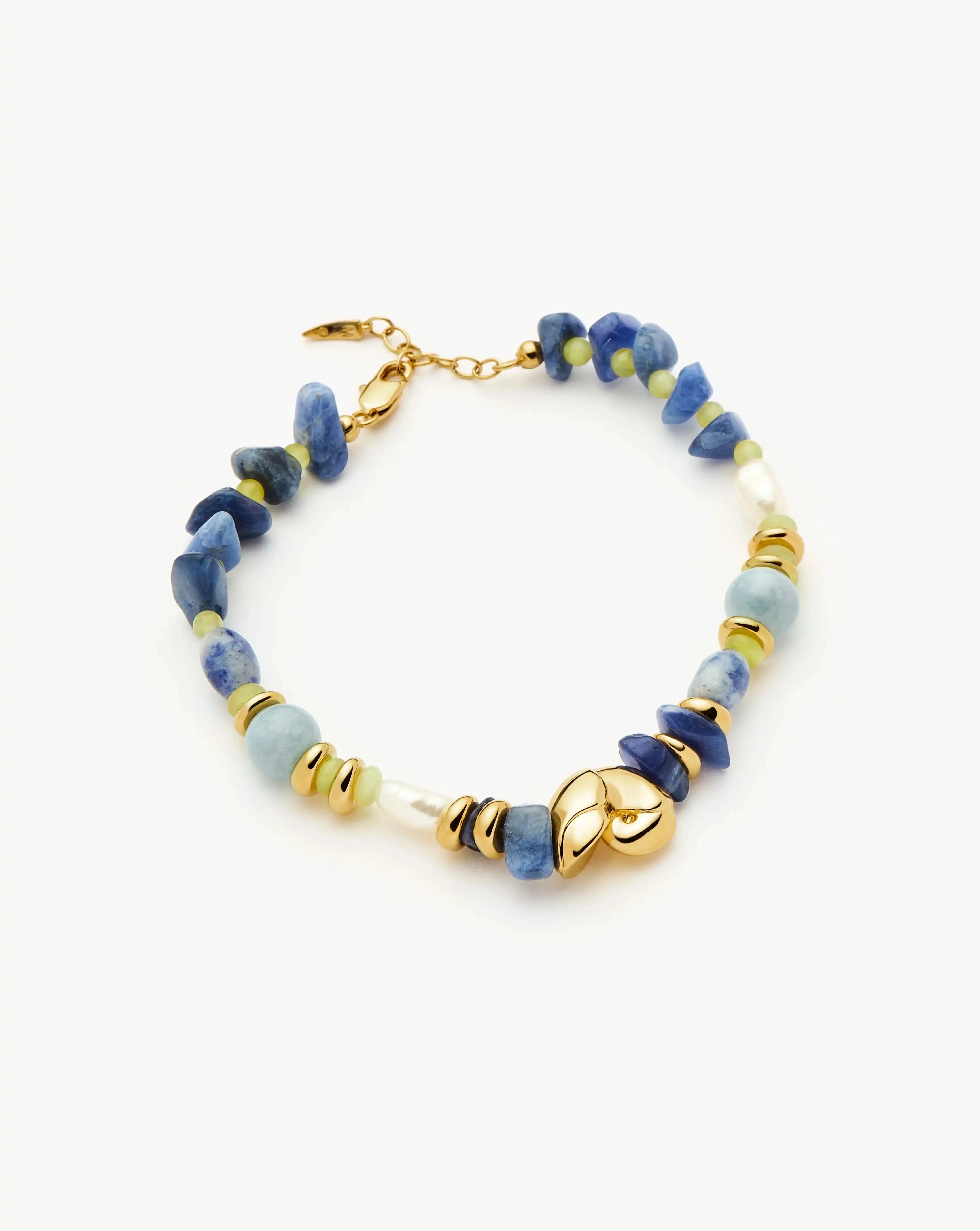 Shell Statement Multi Beaded Bracelet - 18k Gold Plated with Genuine Gemstones | Elegant Stackable Jewelry for Women, Perfect for Beach Weddings & Boho Fashion