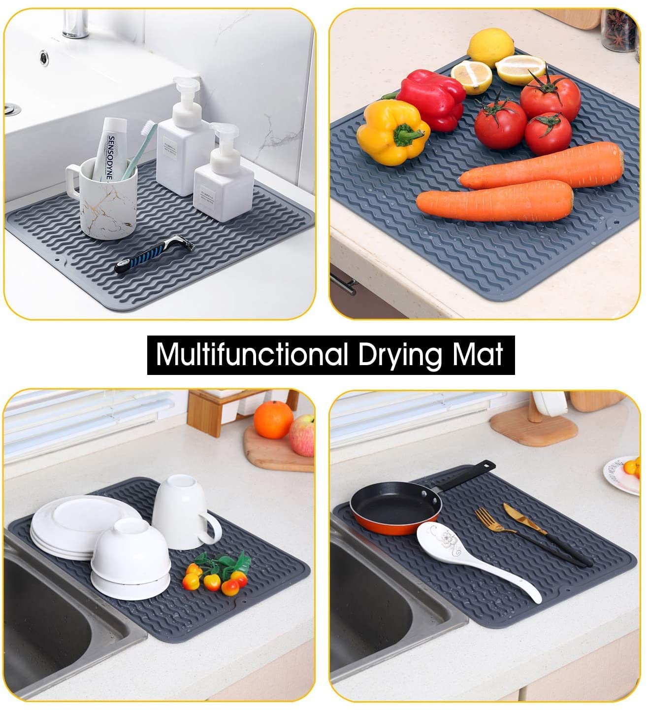 Zollyss Extra Large Silicone Dish Drying Mat - Heat Resistant & Slip-Proof Kitchen Counter Mat with Foldable Design | Perfect for Draining Dishes, Utensils & Cookware | Ideal for Kitchen Countertops, Sinks & Dish Racks