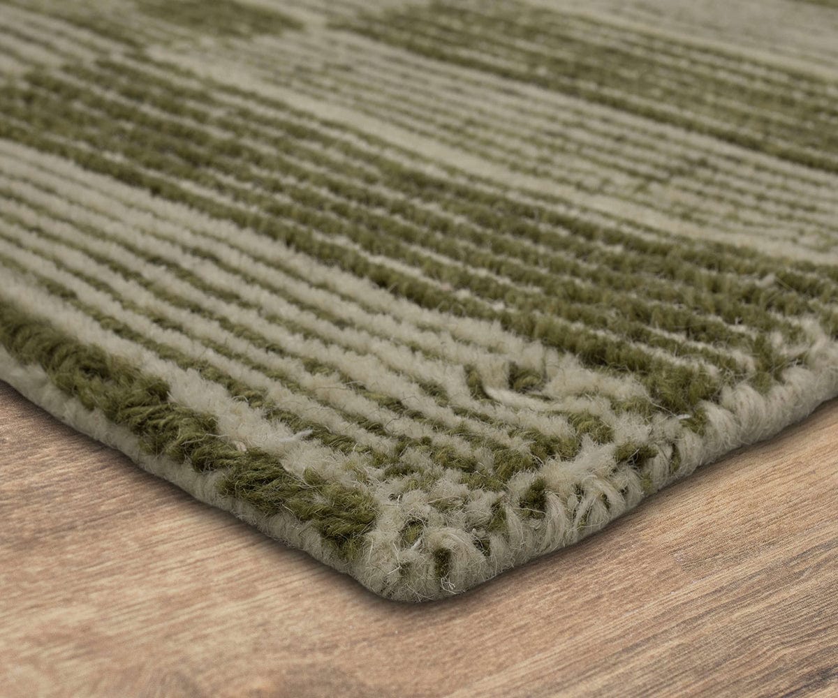 Karastan Broken Stripe Area Rug - Moss Green Handmade Wool Carpet for Living Room, Bedroom & Office Decor
