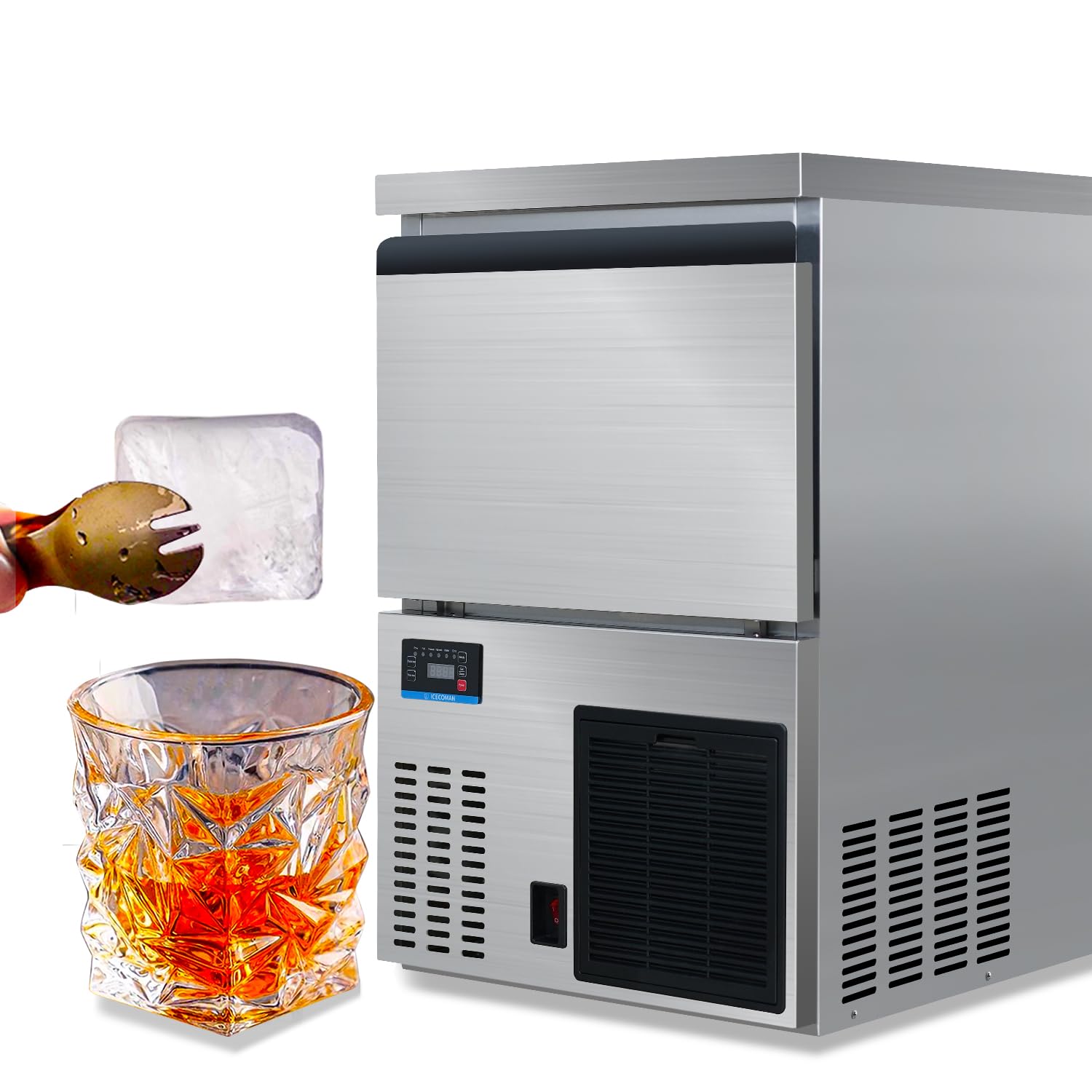 Commercial Ice Maker Machine - Produces 2 Inch Large Ice Cubes with -17℃/1.4℉ Core Temperature, Vacuum Insulated Design, Perfect for Cocktail Bars, Restaurants & Home Use