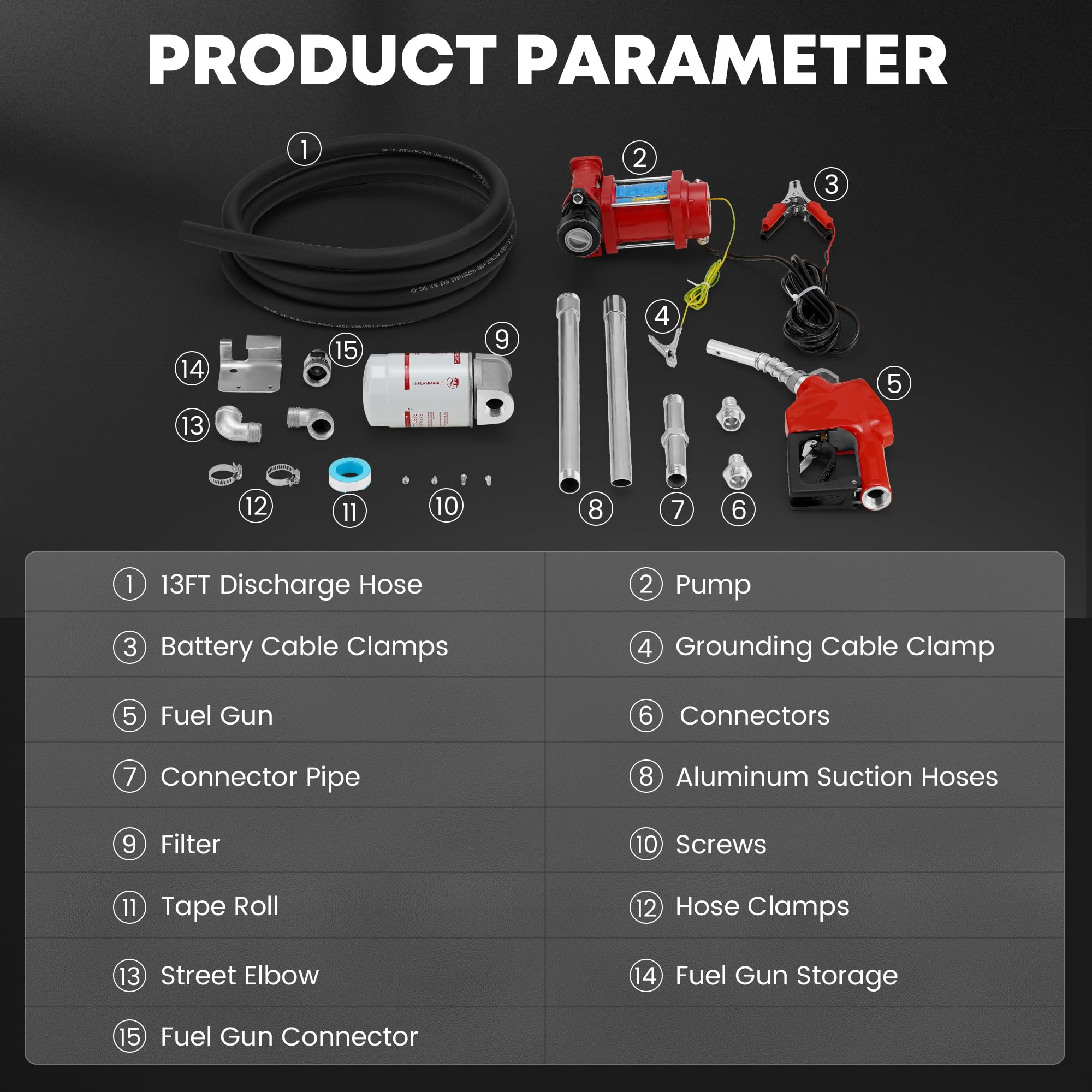 12V Heavy Duty Fuel Transfer Pump - 10GPM Gasoline/Diesel/Kerosene/Biodiesel Pump with Discharge Hose & Automatic Nozzle - Perfect for Farm Equipment, Marine Fuel Transfer & Emergency Fuel Supply