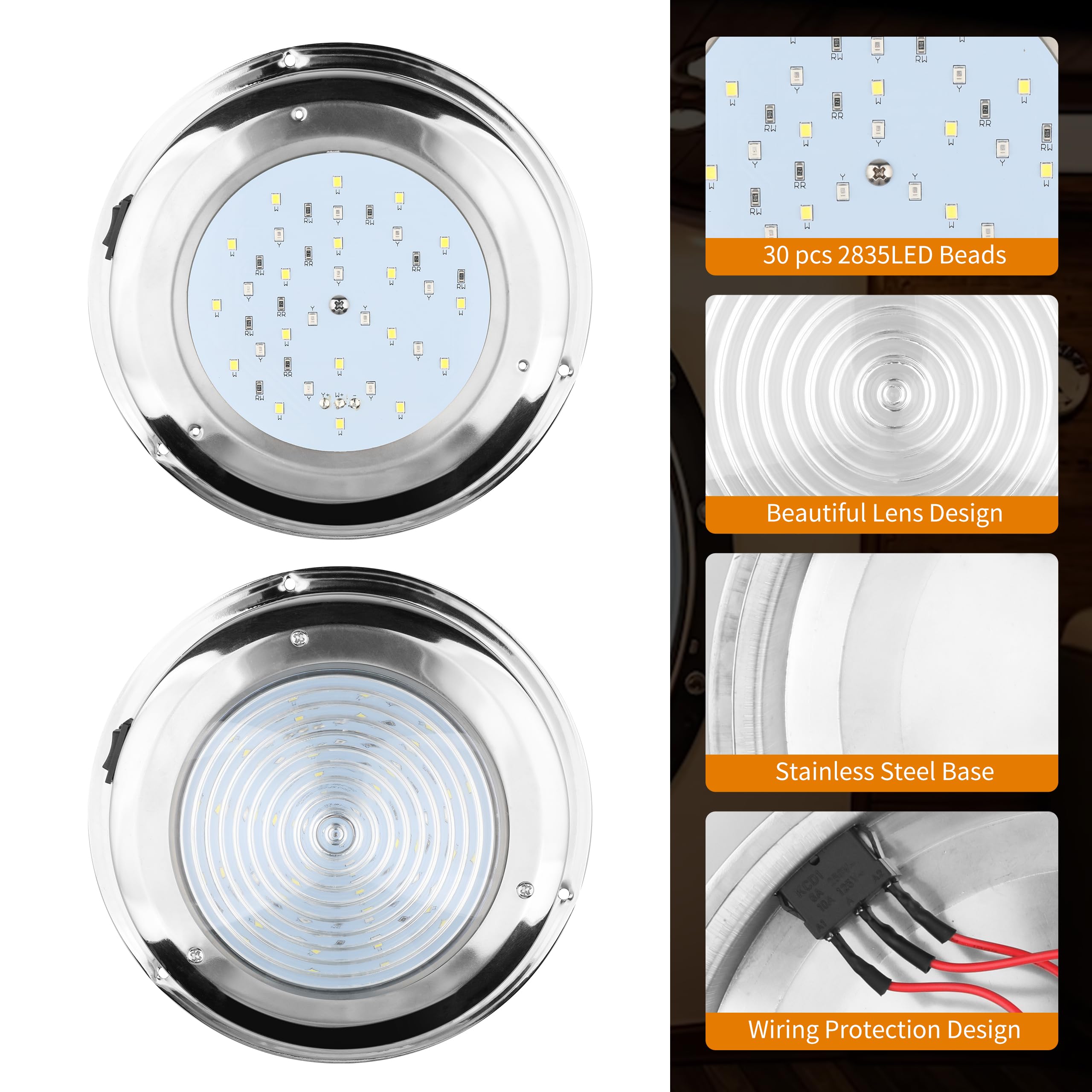12V LED Marine Boat Dome Light with Toggle Switch - 7