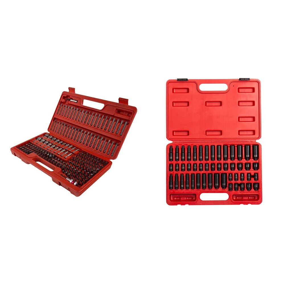 Sunex 9729 208-Piece Master Bit Set & Sunex 1848 48-Piece 1/4 Inch Drive Master Impact Socket Set - Professional Tool Kit for Automotive Repair, DIY Projects, and Home Maintenance