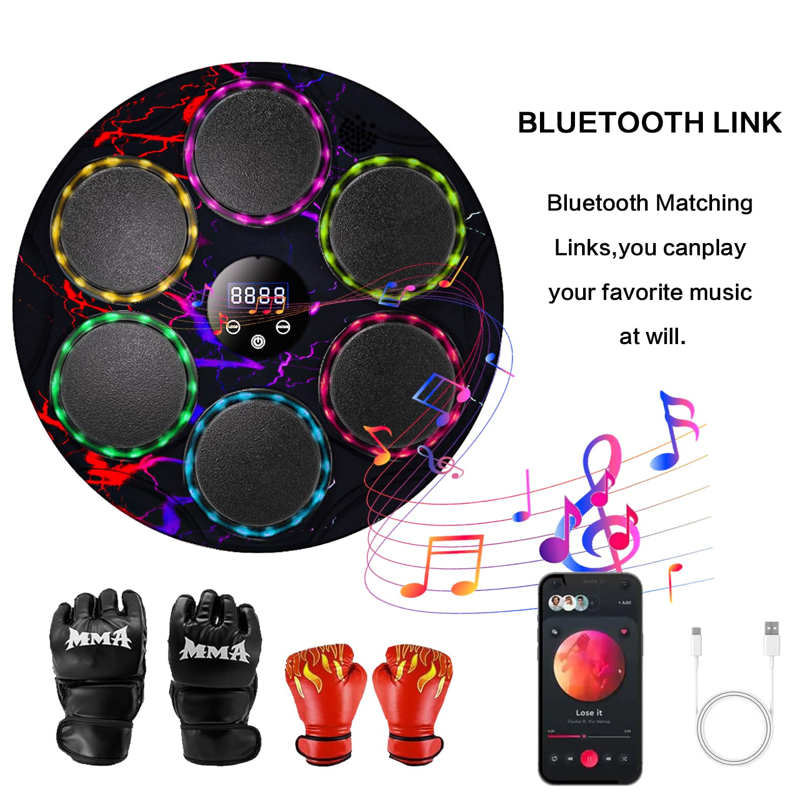 Smart Bluetooth Music Boxing Machine - Wall Mounted Punching Bag for Adults & Kids with Gloves | Indoor Home Gym Equipment for Fitness & Stress Relief | Perfect for Cardio Workouts & Family Fun
