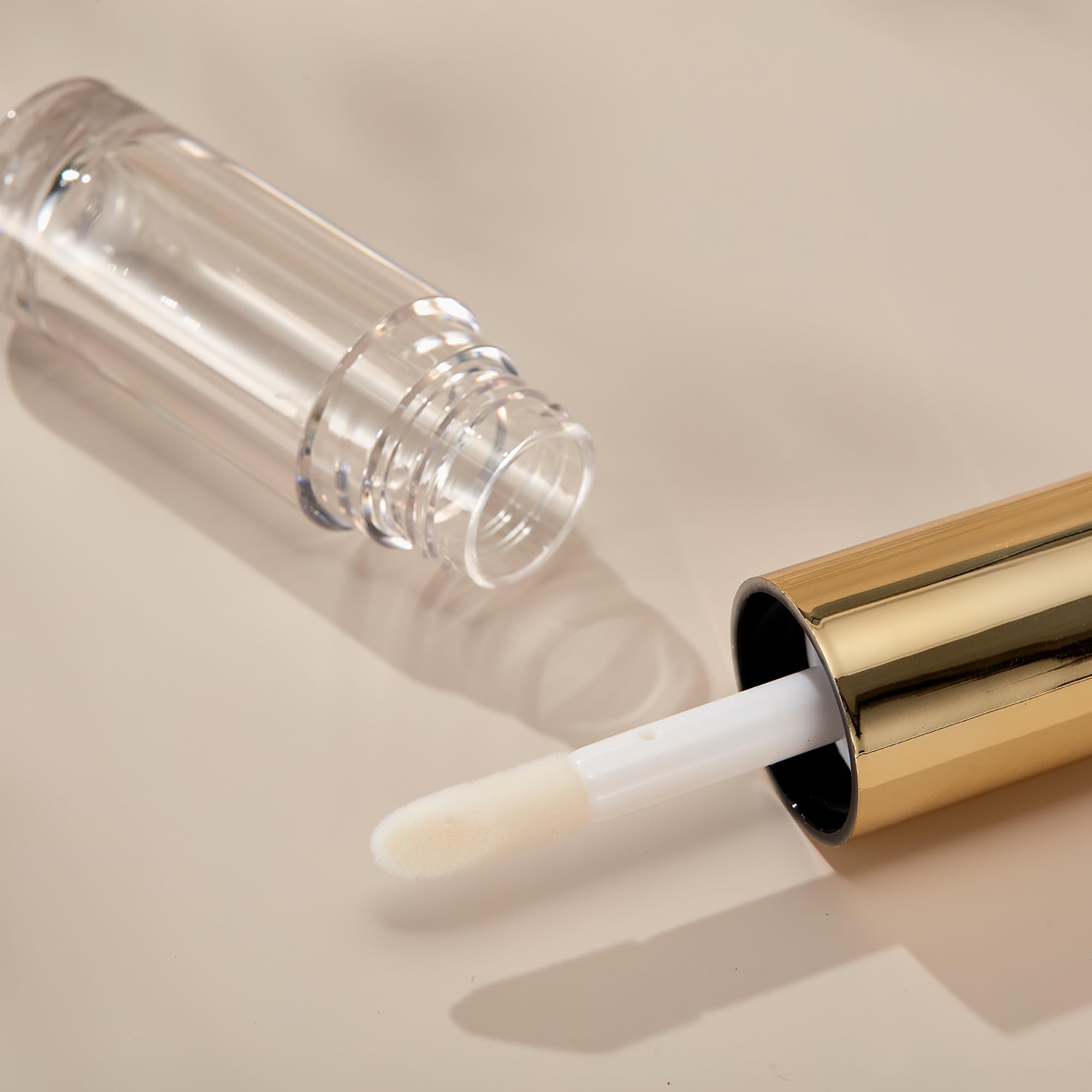 Qeuly 6ml Empty Clear Lip Gloss Tubes with Applicator Wands - Mini Lip Balm Containers for DIY Makeup & Lipgloss Making Kit (25x86mm, Golden) - Perfect for Women, Girls, and DIY Cosmetic Projects at Home or Salon