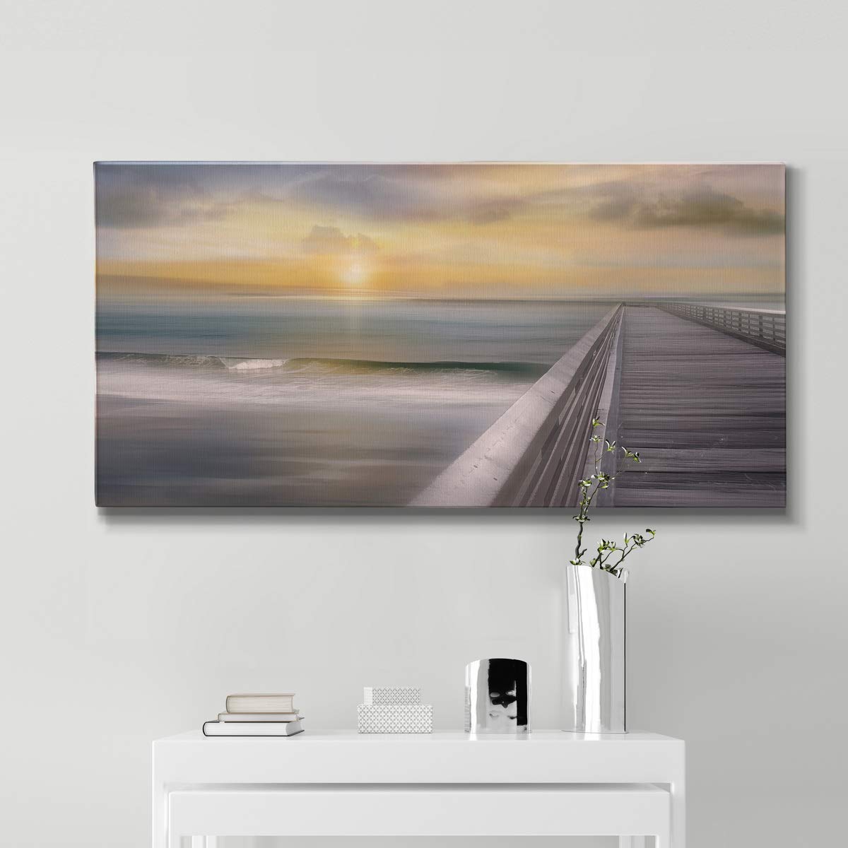 Modern Ocean Sunset Canvas Wall Art - Blue Beach Landscape Print for Living Room, Bedroom, Bathroom & Office Decor - Ready to Hang 24x48 Inches - Perfect for Coastal, Boho & Minimalist Home Styling