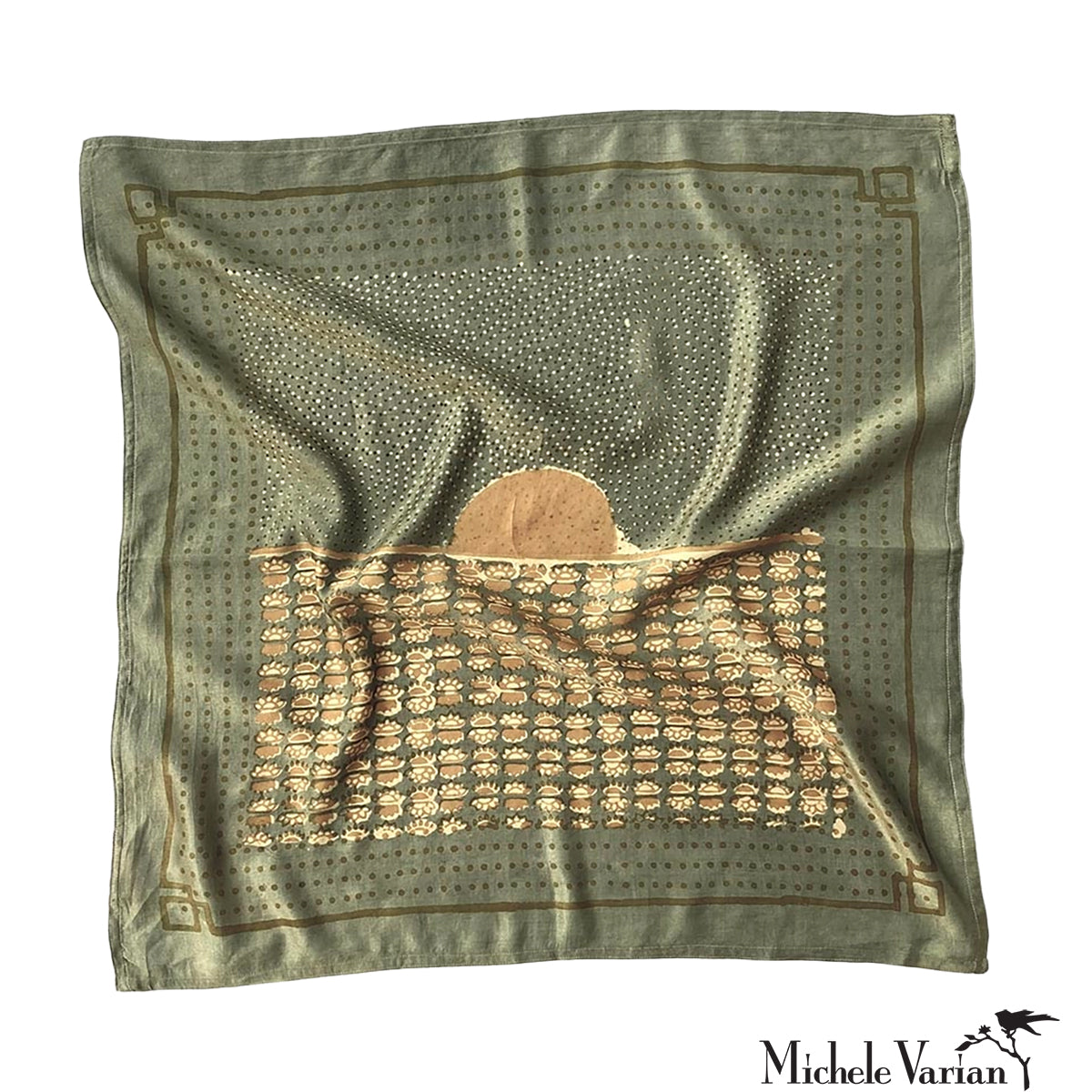 Handmade Block Printed Bandana - Surya Green Cotton Scarf for Men & Women | Fashion Accessory, Head Wrap, Hair Bandana, Face Covering, Outdoor Activities, Yoga, and Travel