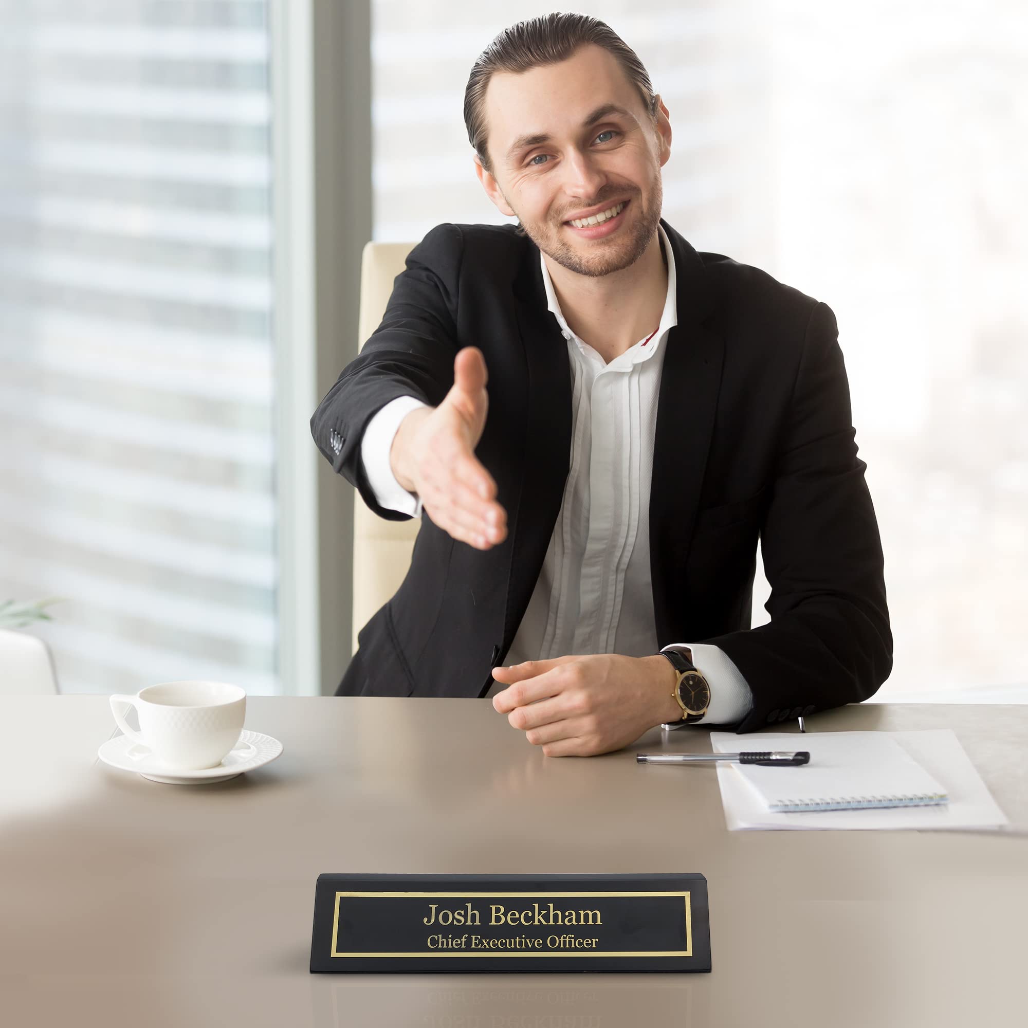 Custom Engraved Wood Name Plate for Desk - Personalized Office Name Sign with Elegant Black Piano Finish (2x10 Inches) | Perfect Desk Nameplate Gift for Professionals, Executive Office Decor & Home Office Accessories