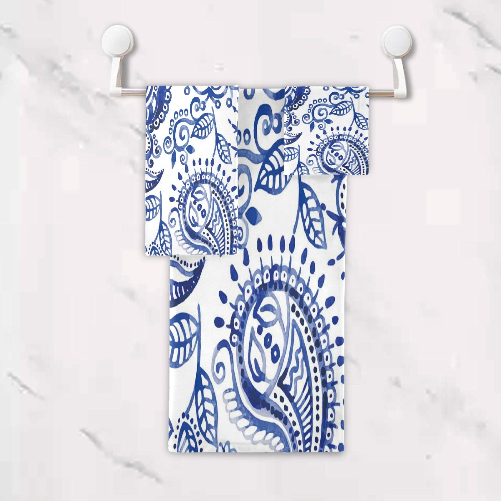 ALAZA 3-Piece Blue Paisley Bath Towel Set - Soft & Absorbent Hand Towel, Washcloth & Face Towel for Bathroom, Kitchen & Guest Use - Perfect Housewarming Gift & Home Decor Accessories