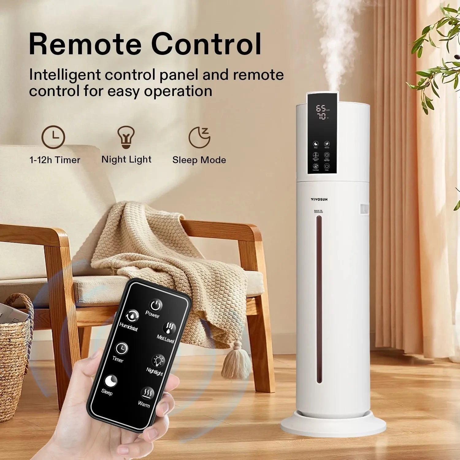 VIVOSUN 9L 2-in-1 Top Fill Cool & Warm Mist Humidifier for Bedroom, Nursery & Office - Ultrasonic Air Humidifier with Essential Oil Diffuser for Dry Skin, Allergies & Better Sleep