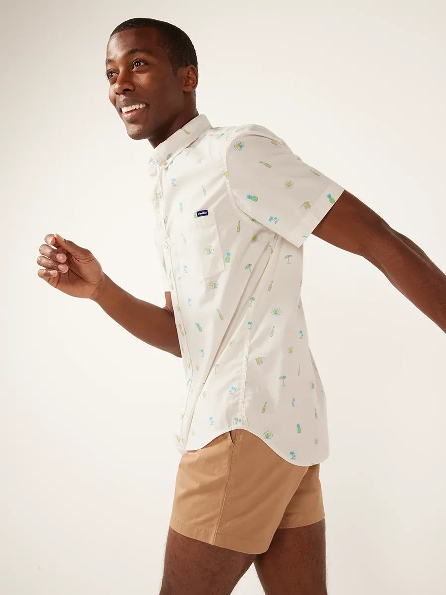 Chubbies Men's Straight No Chaser Short Sleeve Sport Shirt - Breathable Casual Plaid Shirt for Golf, Beach & Outdoor Activities | Off White Pattern Base