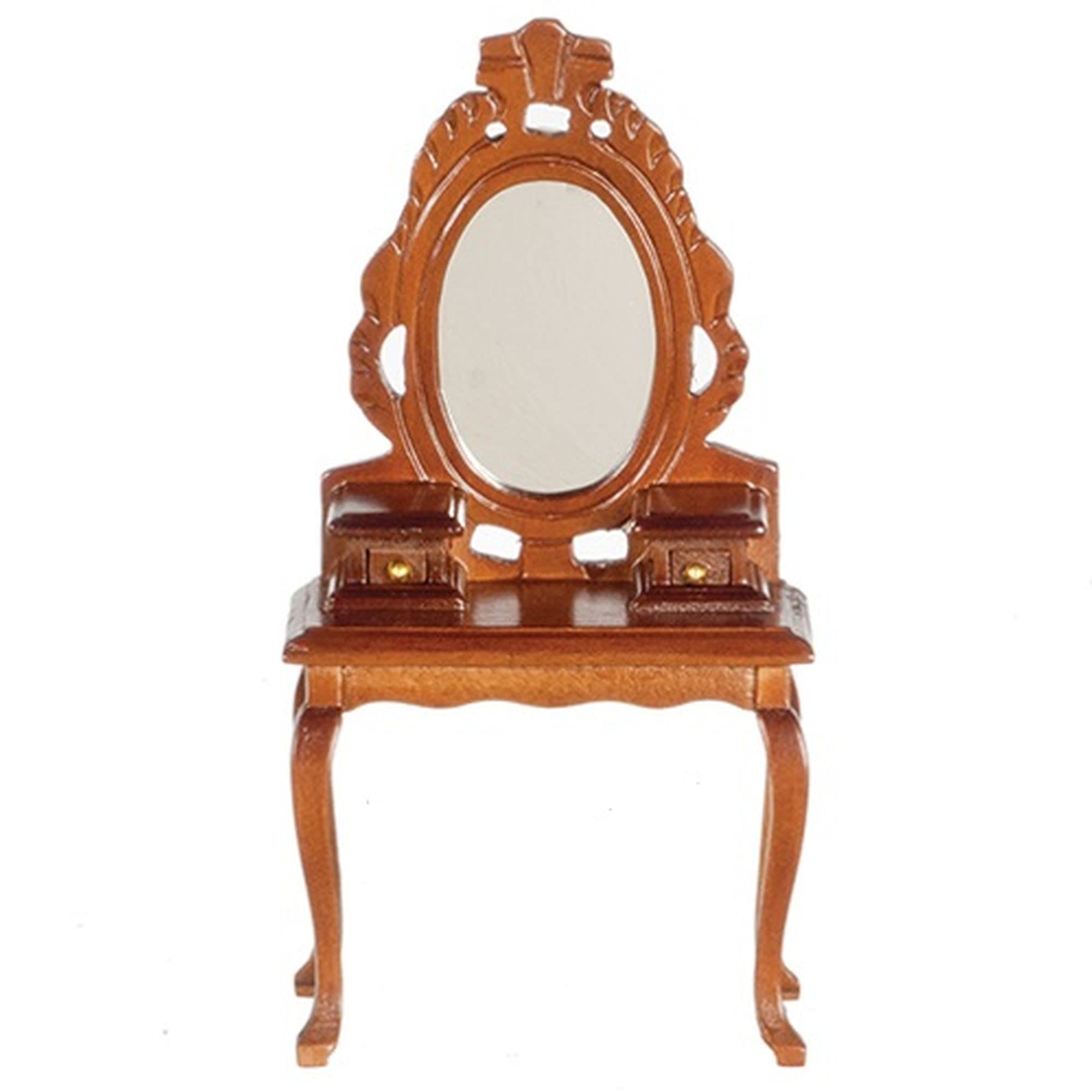 Miniature Walnut Vanity Set with Stool - Perfect for Dollhouse Decor, DIY Crafts & Collectibles | Elegant Tiny Furniture for Dolls, Miniature Rooms & Model Displays
