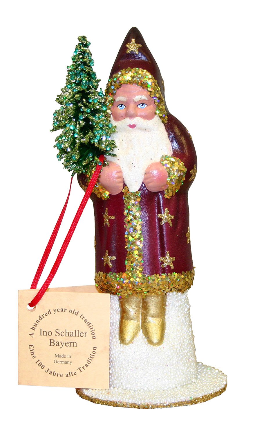 Vintage Schaller Paper Mache Santa Candy Container - Purple & Gold Star Decorated Christmas Collectible for Holiday Home Decor & Gift Giving