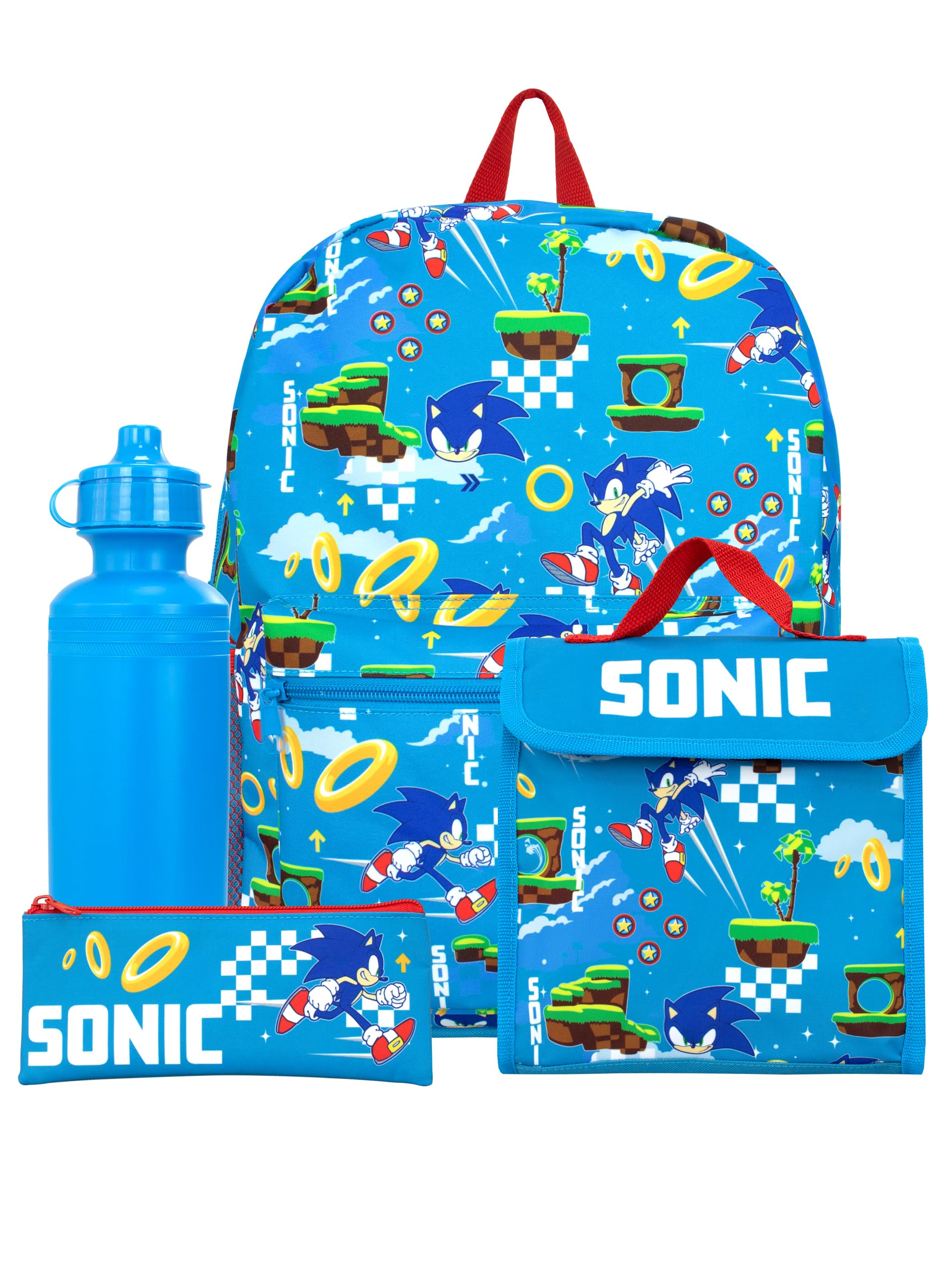 Sonic The Hedgehog Backpack Set for Kids - Blue School Backpack with Matching Lunch Bag, Pencil Case & Water Bottle | Perfect for School, Travel & Daily Use