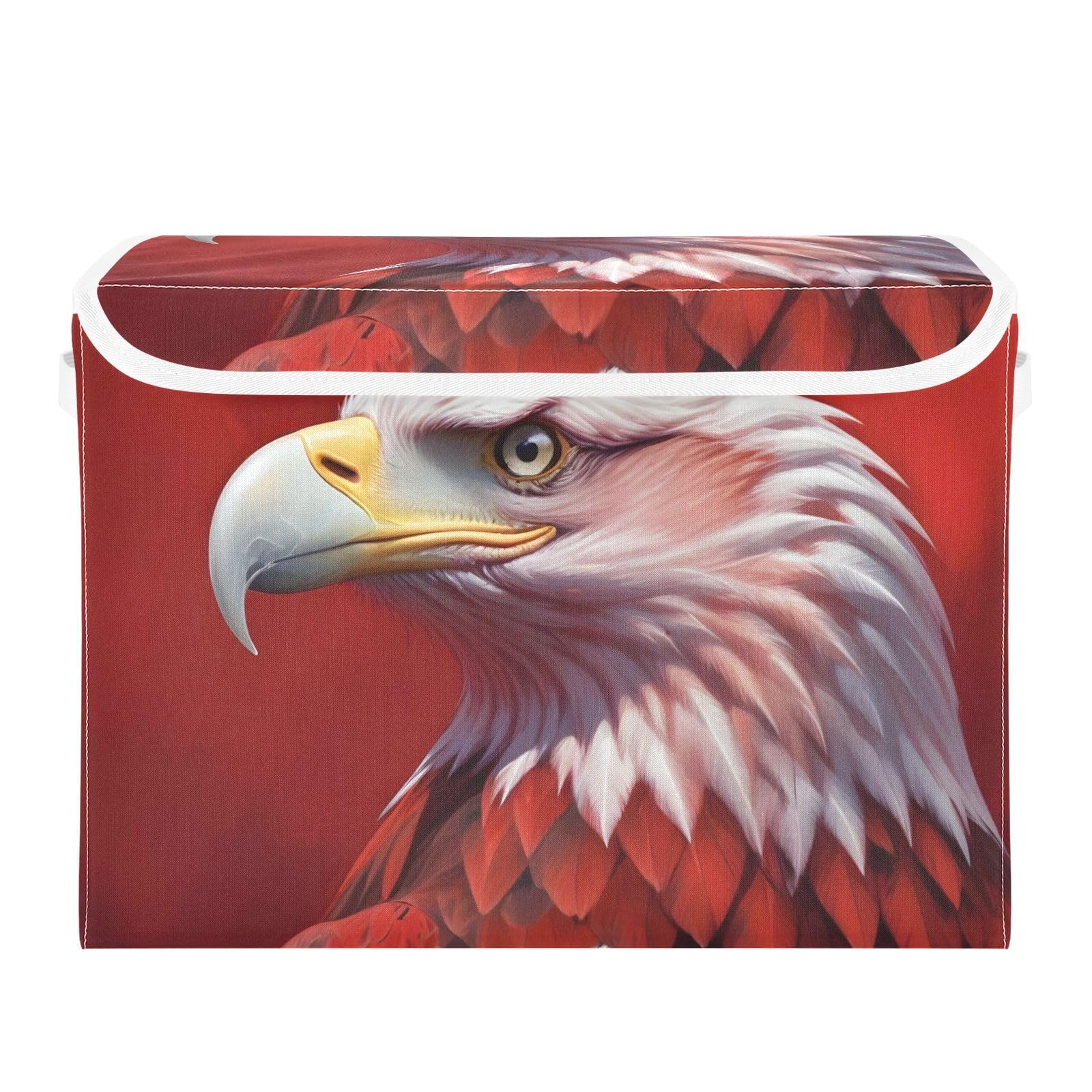 Collapsible Fabric Storage Bins with Handles - 16.5×12.6×11.8 Inch Red White Owl Pattern Lidded Cube for Home, Bedroom, Closet & Office Organization | Perfect for Toy Storage, Seasonal Decor & Small Space Solutions