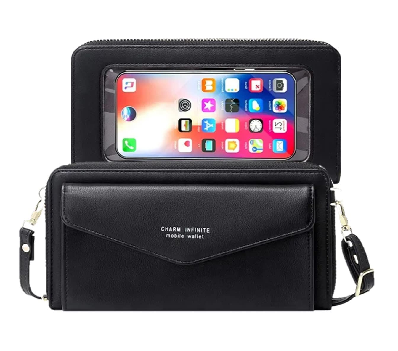 Stylish Faux Leather Crossbody Phone Bag for Women - RFID Blocking Touch Screen Wallet with Clear Phone Window | Perfect for Travel, Shopping & Everyday Use