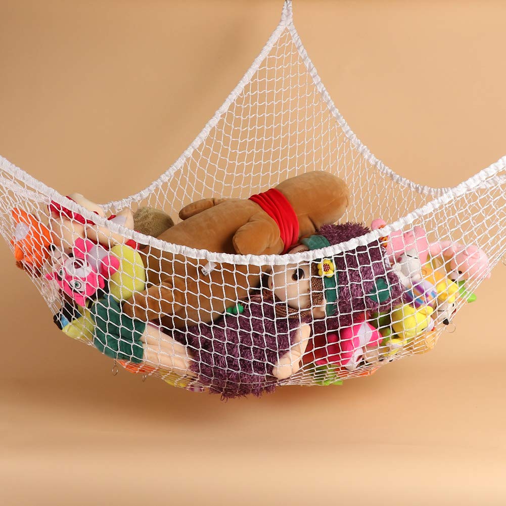 LXUNYI 70-Inch White Mesh Toy Hammock - Stuffed Animal Storage Net Organizer for Kids' Bedroom, Wall Corner, and Playroom - Perfect for Baby Toys, Plushies, and Children's Room Decor