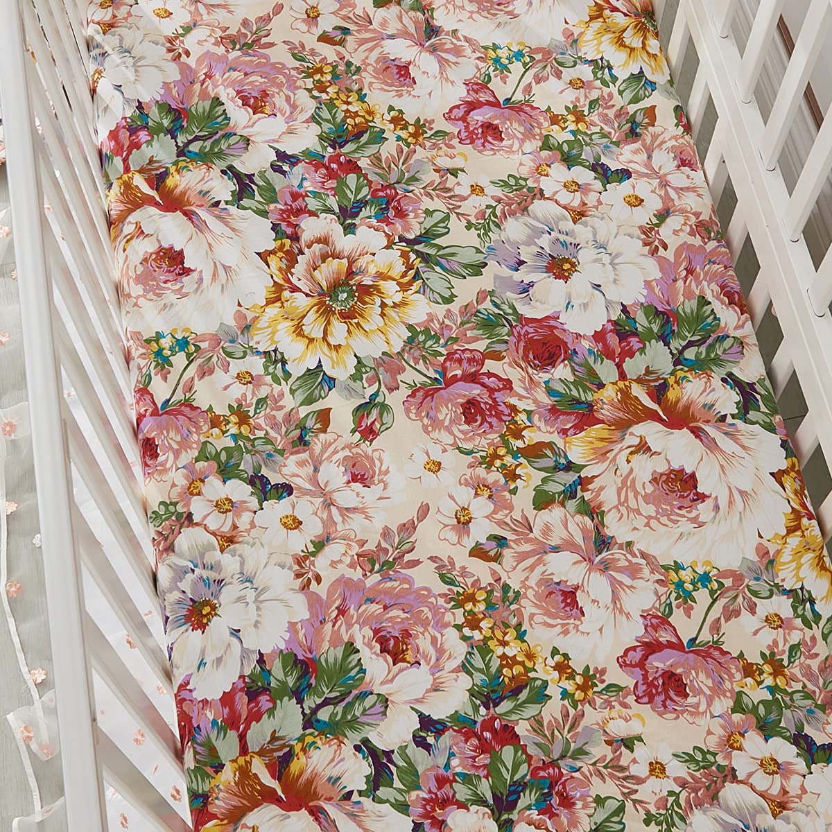Brandream Floral Crib Bedding Set 6-Piece for Baby Girls - Luxury French Country Nursery Set with Tulle Lace & Embroidered Flowers, Blush Pink & White - Perfect for Newborn Nursery, Baby Shower Gift & Photo Shoots