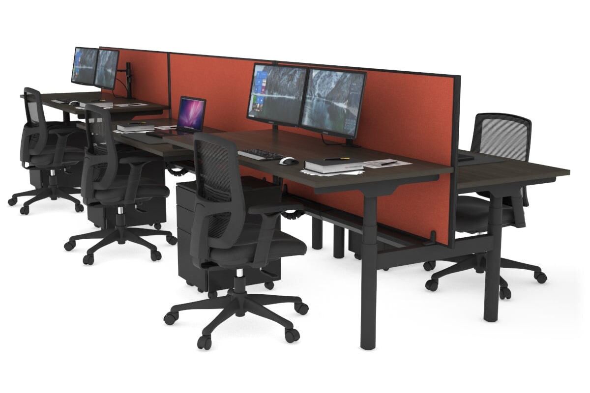 Flexi Premium Height Adjustable 6-Person Office Workbench - Black Frame [1400L x 700W] - Ideal for Collaborative Workspaces, Coworking Offices & Shared Workstations