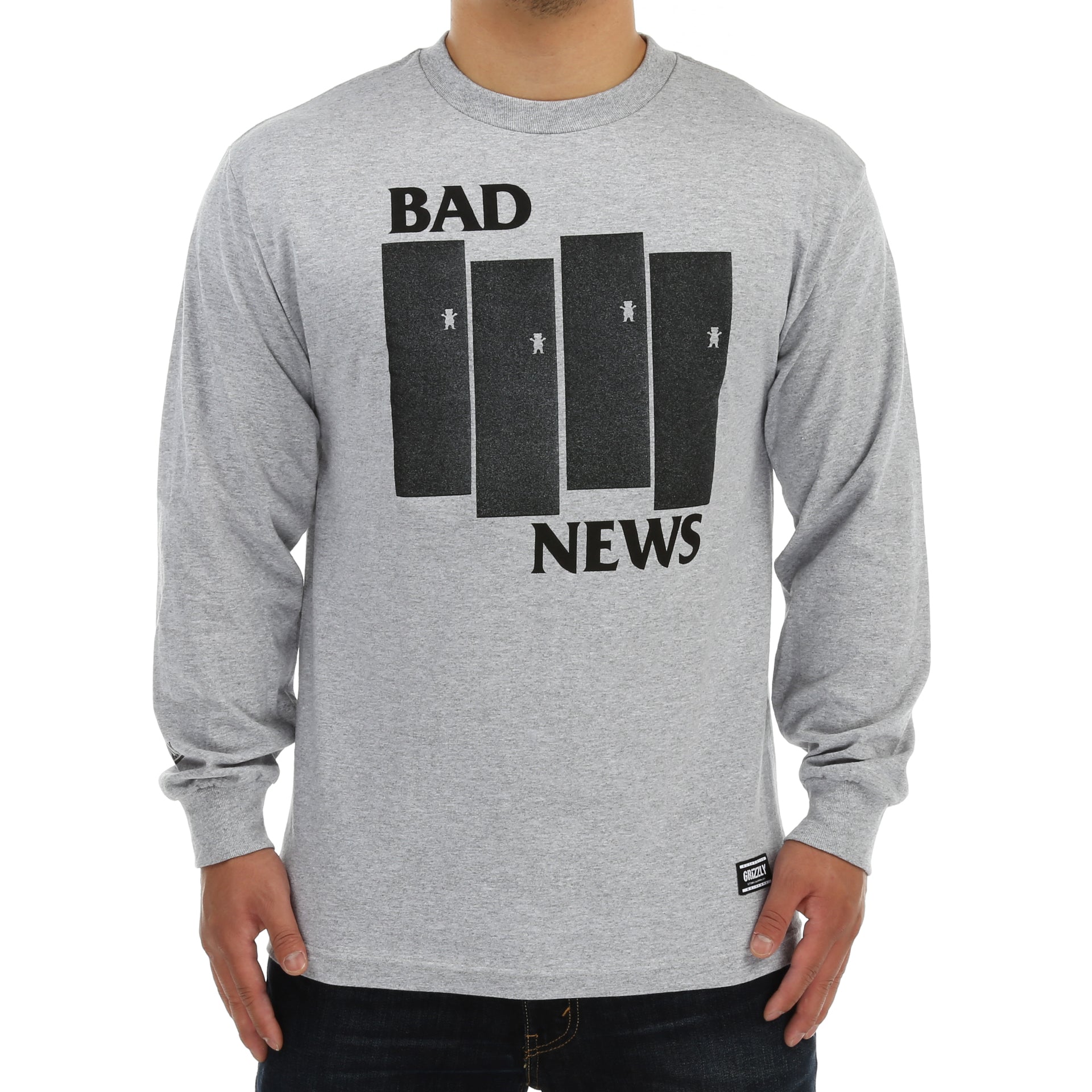 Grizzly Bad Flag Long Sleeve T-Shirt for Men & Women | Heather Grey | Soft Cotton Casual Tee for Streetwear, Outdoor Activities & Everyday Wear