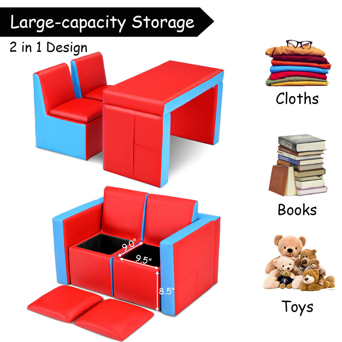 Multi-Functional Kids Sofa Table Chair Set - Convertible Toddler Furniture for Playroom, Bedroom & Learning - Perfect for Reading, Drawing & Snack Time