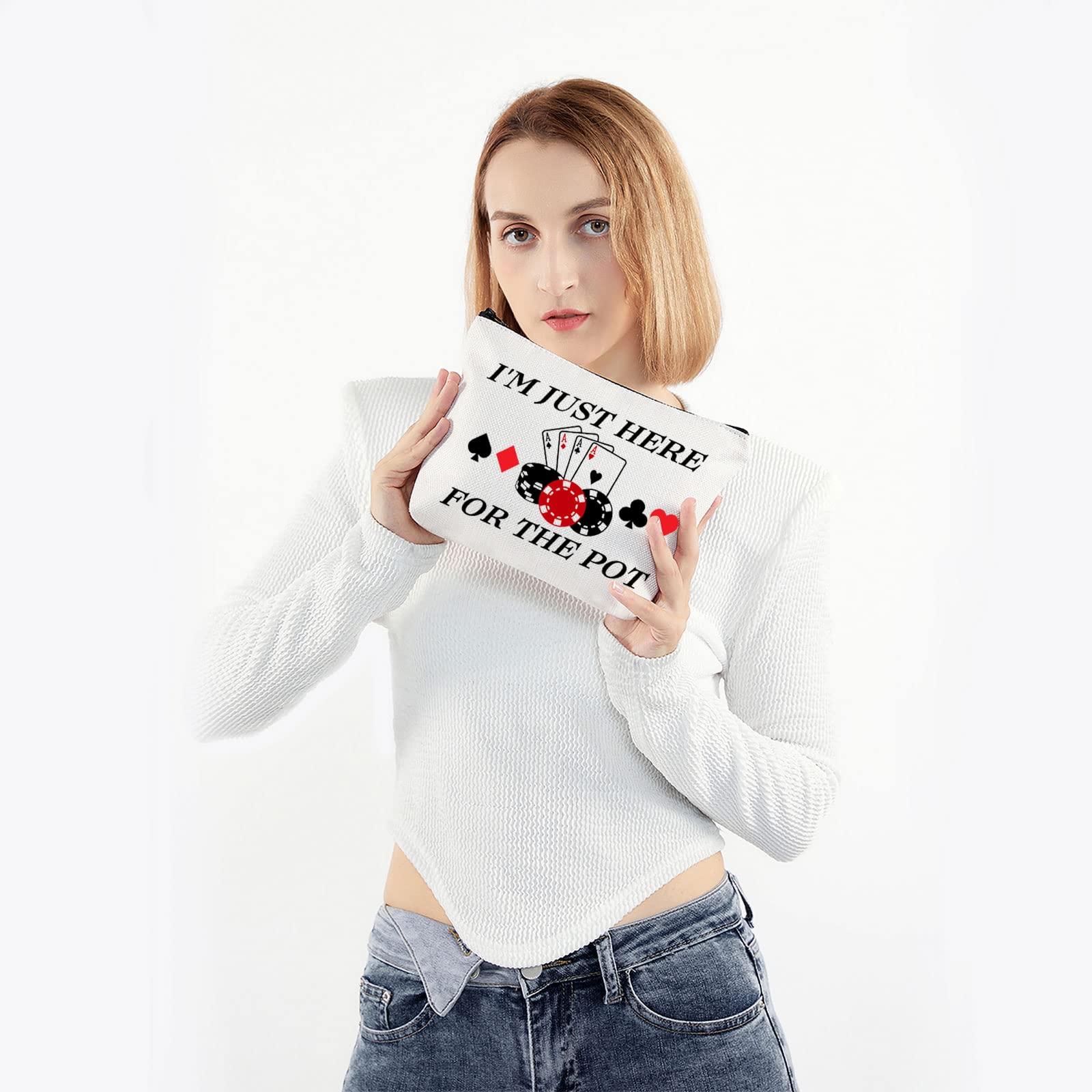 PWHAOO Gambling Storage Bag - Poker Gift & Casino Theme Party Accessory for Poker Players (I'm Just Here For The Pot) - Perfect for Casino Nights, Poker Tournaments & Themed Gifts