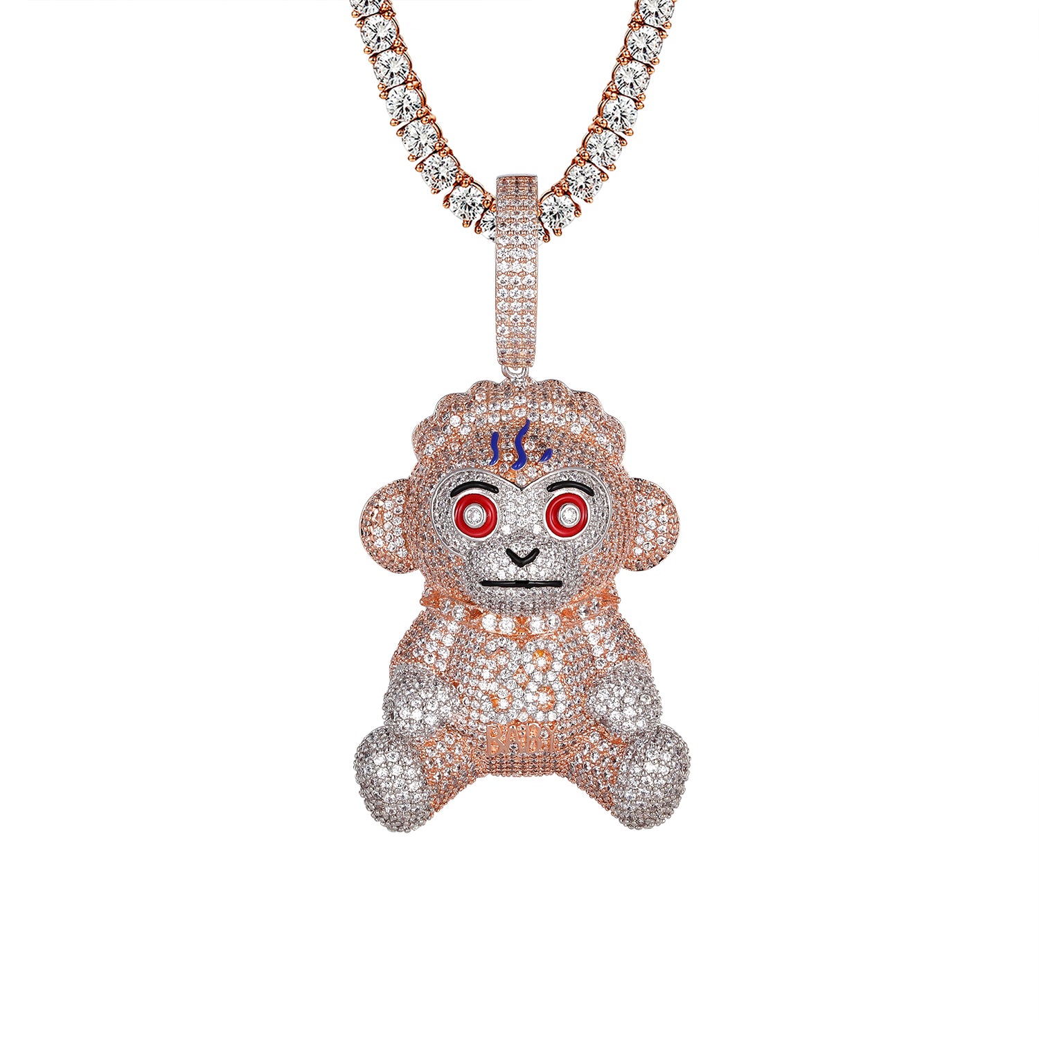 Rose Gold 38mm Monkey Cartoon Hip Hop Pendant Chain - Icy Bling Jewelry for Men & Women - Perfect for Streetwear, Rapper Outfits and Party Accessories