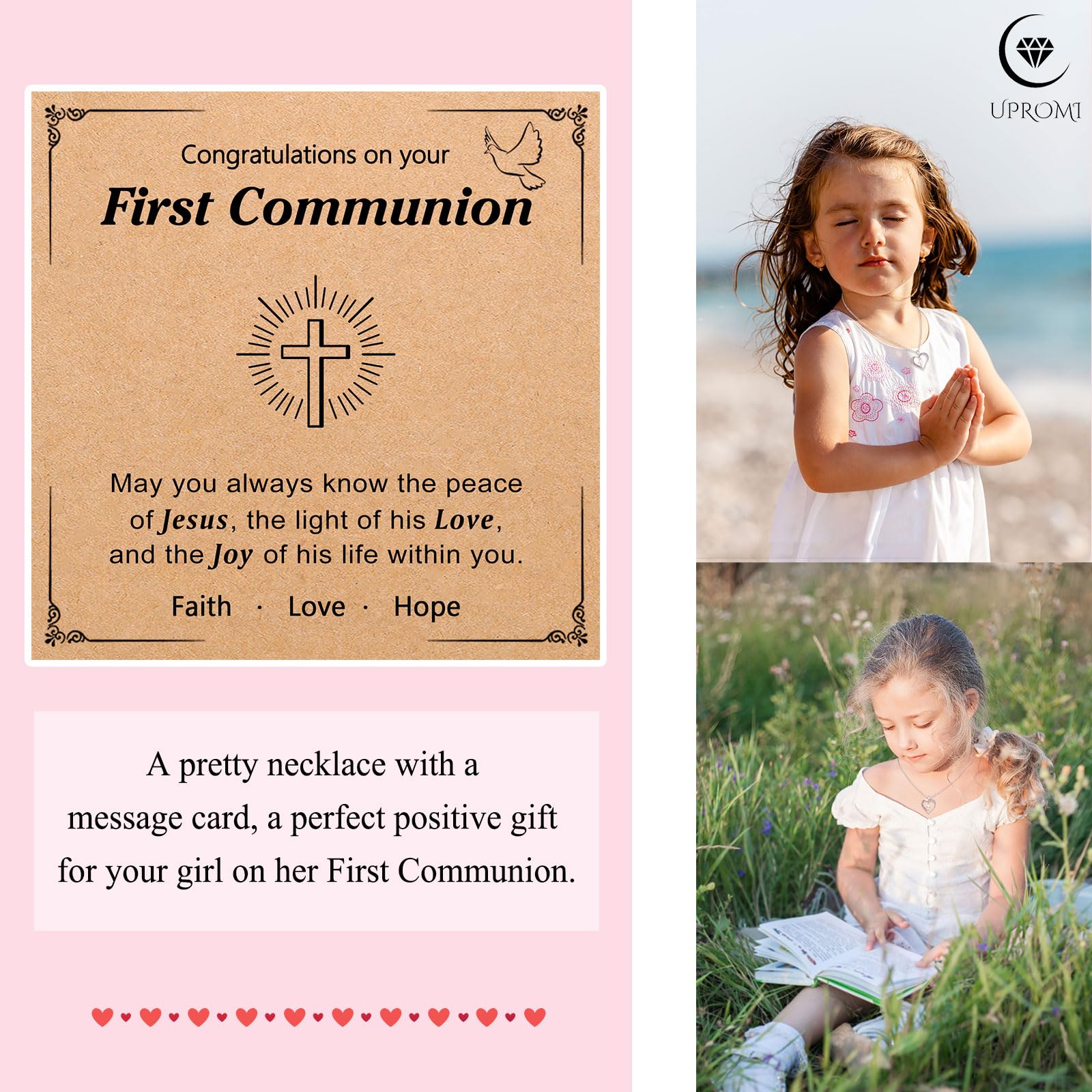 UPROMI Girls Cross Necklace - Religious Jewelry Gift for Baptism, First Communion, Confirmation, Graduation & Back to School - Perfect for Church, School & Special Occasions