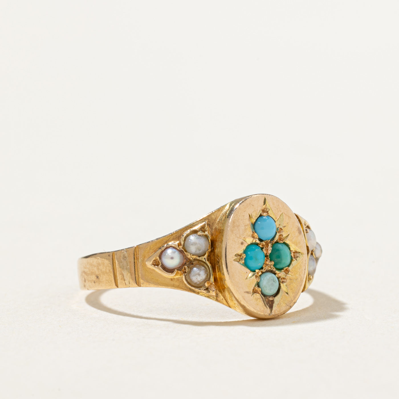 Victorian 1877 Birmingham Turquoise & Pearl Ring - 0.03ctw Genuine Gemstone, Size 7, Vintage Inspired Jewelry for Women - Perfect for Weddings, Anniversaries & Special Occasions