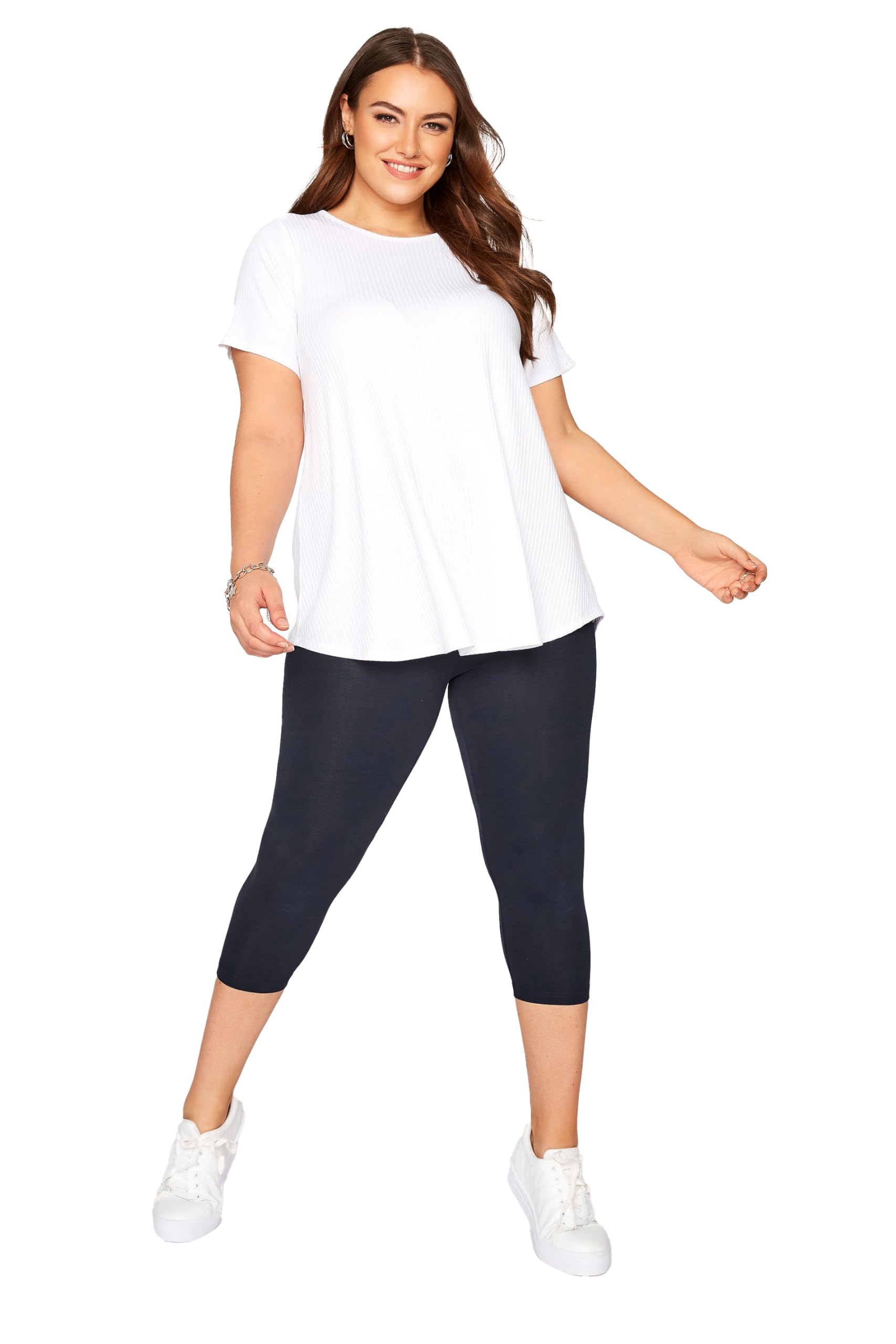 Plus Size Navy Blue Cotton Stretch High Waisted Cropped Leggings for Women - Soft Yoga Pants for Workout, Gym & Lounge Wear