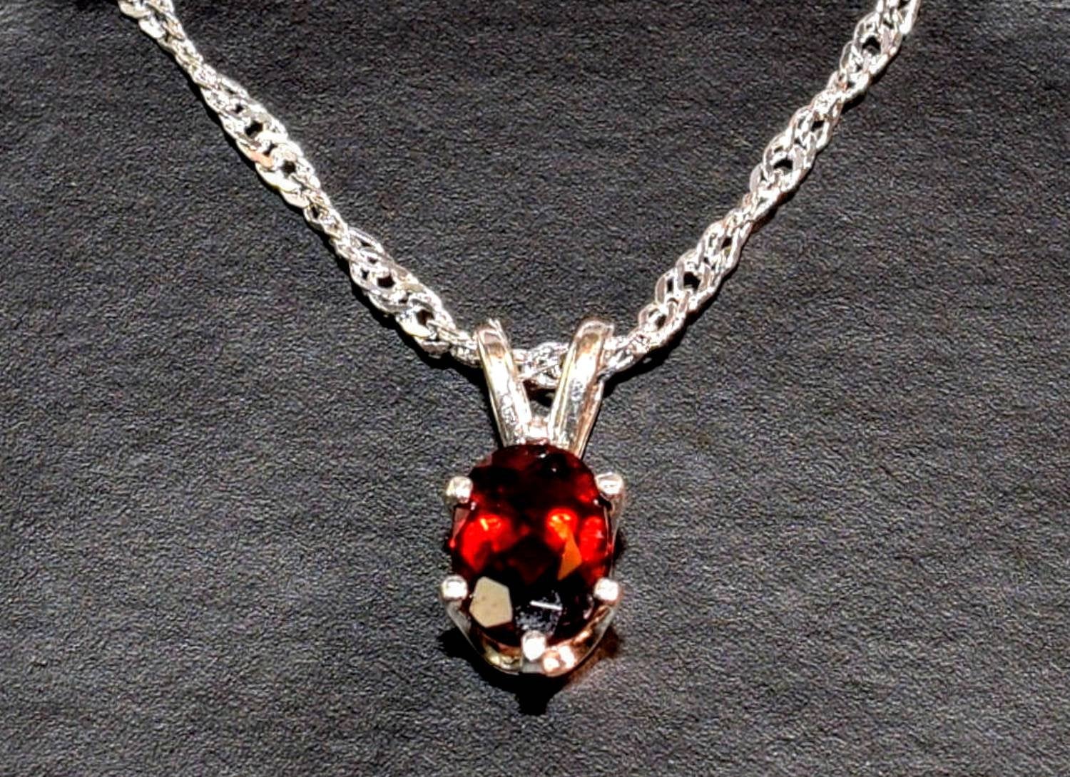 Natural Blood Red Garnet Pendant Necklace - Solid Sterling Silver or 14K White/Yellow/Rose Gold - 7x5mm or 9x7mm Oval Cut - Handmade Custom Jewelry - Perfect for Birthdays, Anniversaries & Special Occasions