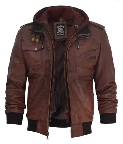 Edinburgh Hooded Dark Brown Leather Jacket Men